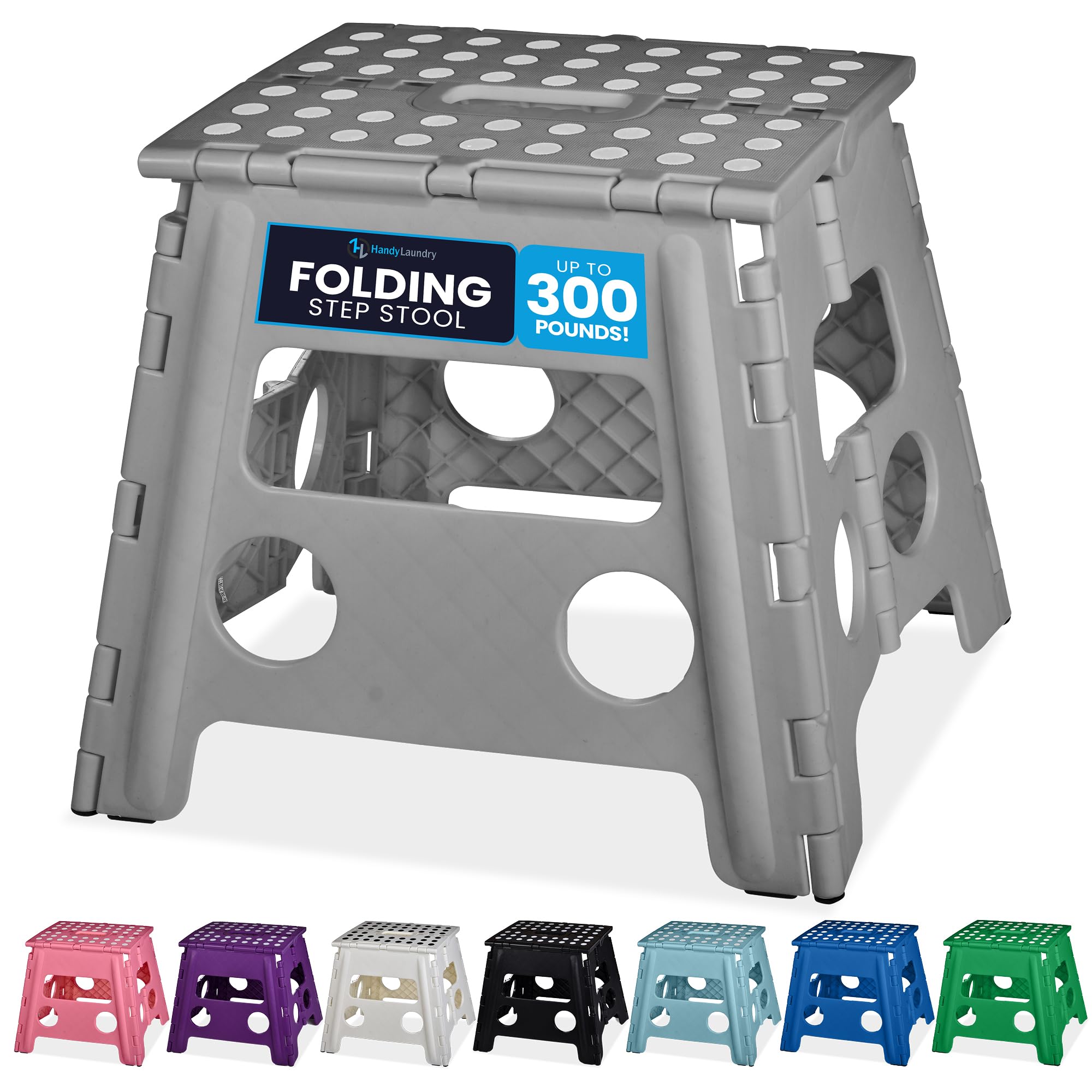 Handy Laundry Folding Lightweight Step Stool - Sturdy Enough to Support Adults - Opens Easy with One Flip - Great for Kitchen, Bathroom or Bedroom (Grey - 13 inch)