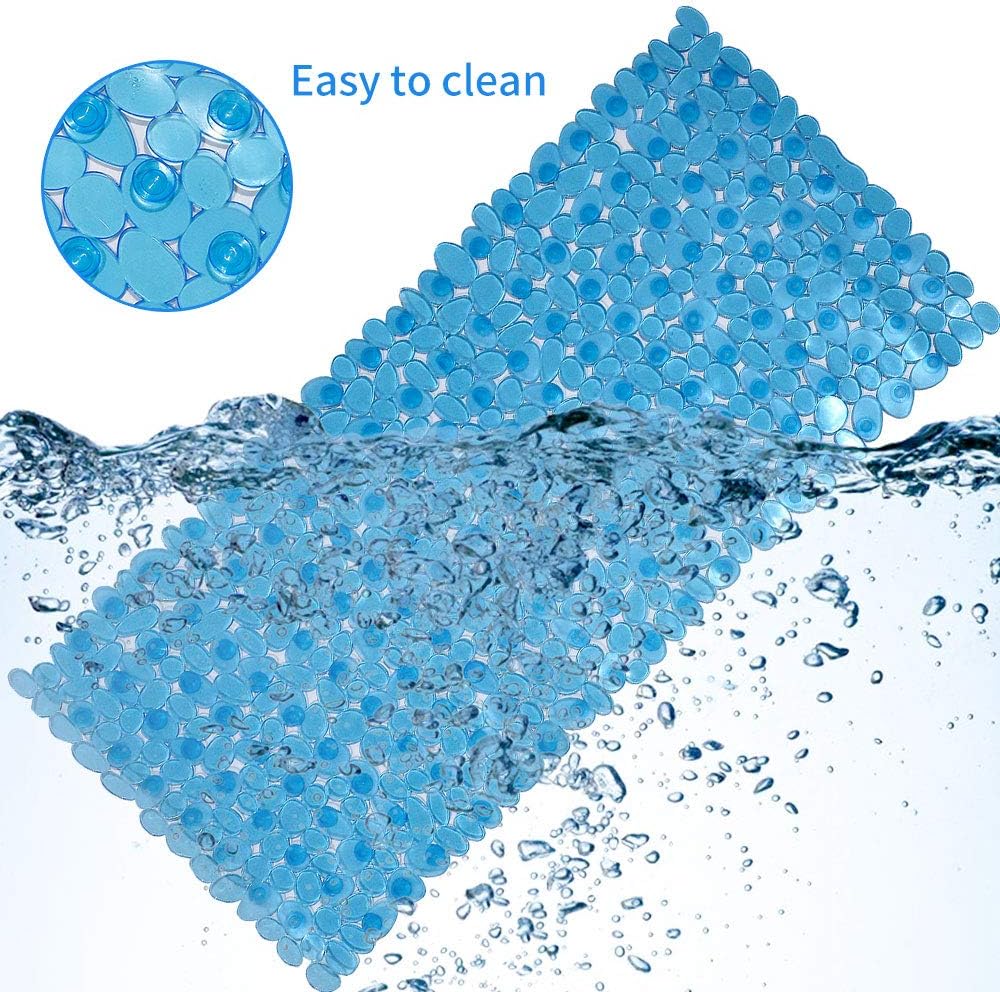 SONGZIMING Pebble Bath Mat for Bathtub to Anti Slip Bathtub Mat in Shower with 16 Inches by 35 Inches (Clear Blue)