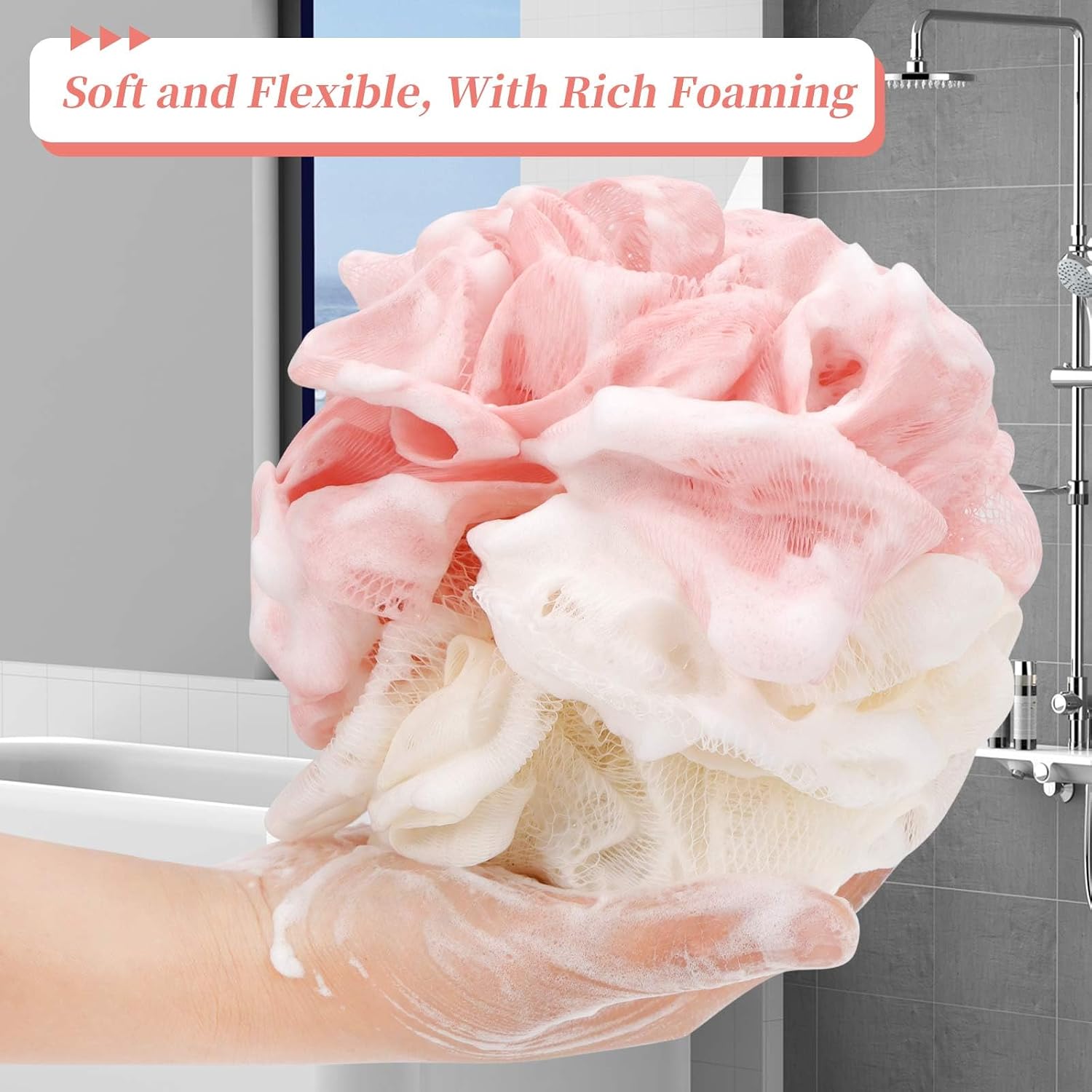 FARMOGA Bath Loofah Sponge Back Scrubber Shower Sponge Soft Mesh Exfoliator Pouf Shower Ball Bath Sponges for Women and Men Bath Accessories