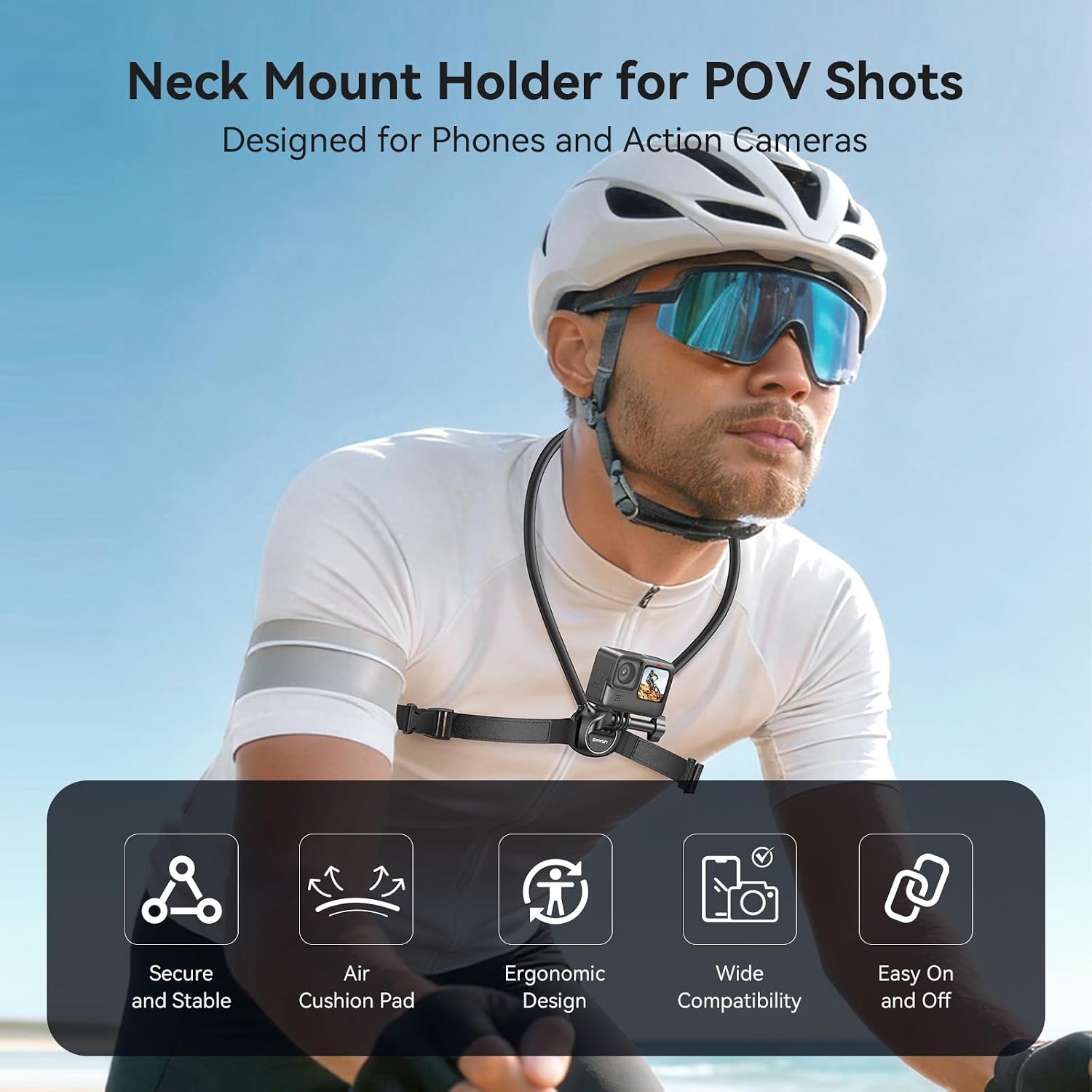 Neck Mount for GoPro, Insta360, DJI Action Cameras - Adjustable Chest Strap & Air Cushion Comfort | 2026 Upgraded 2.0 Holder