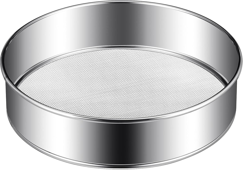 Patelai 1 Pc Stainless Steel Round Flour Sifter Sieve Fine Mesh for Bake Decorate Cakes, Pies, Pastries, Cupcakes (8 Inch 60 Mesh)
