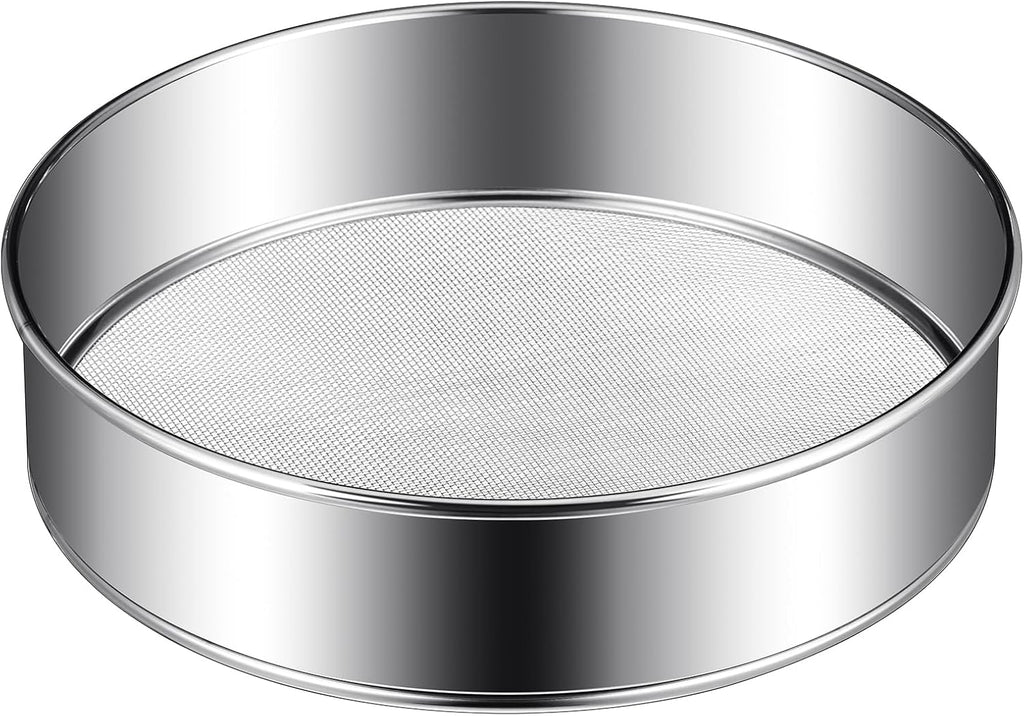 Patelai 1 Pc Stainless Steel Round Flour Sifter Sieve Fine Mesh for Bake Decorate Cakes, Pies, Pastries, Cupcakes (8 Inch 60 Mesh)