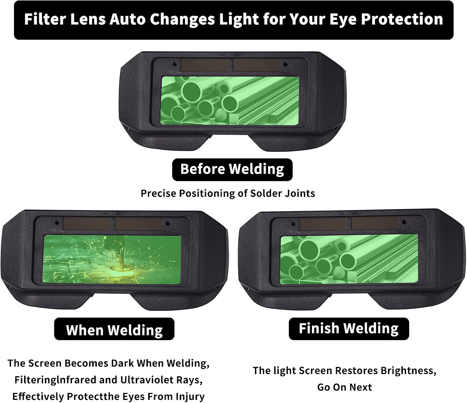 T TOVIA Welding Glasses Safety Welding Goggles LCD Protective Solar Powered Auto Darkening With 2 Sensors Adjustable Shade for Cutting, Grinding, Torch Brazing & TIG MIG MMA Plasma