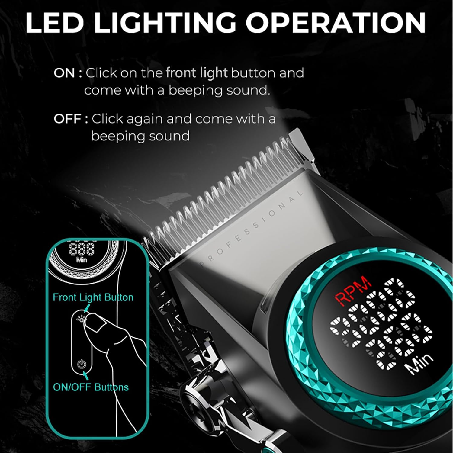 VGR 001 Professional Hair Clippers for Men, Cordless Barber Clippers for Hair Cutting, Carbon Steel Blade Hair Trimmers for Barbers, 9000RPM, LED Display, Black