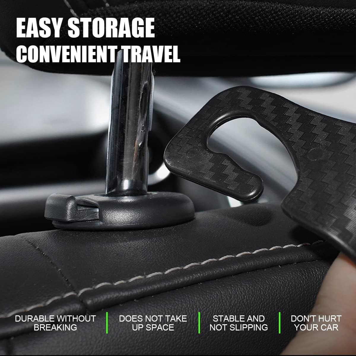 Car Back Seat Headrest Hooks, 4 Pack Carbon Fiber Stylish Back Seat Hanger for Car Handbag Clothes Coats Grocery Bags, Car Interior Accessories (Carbon Fibre/Black)