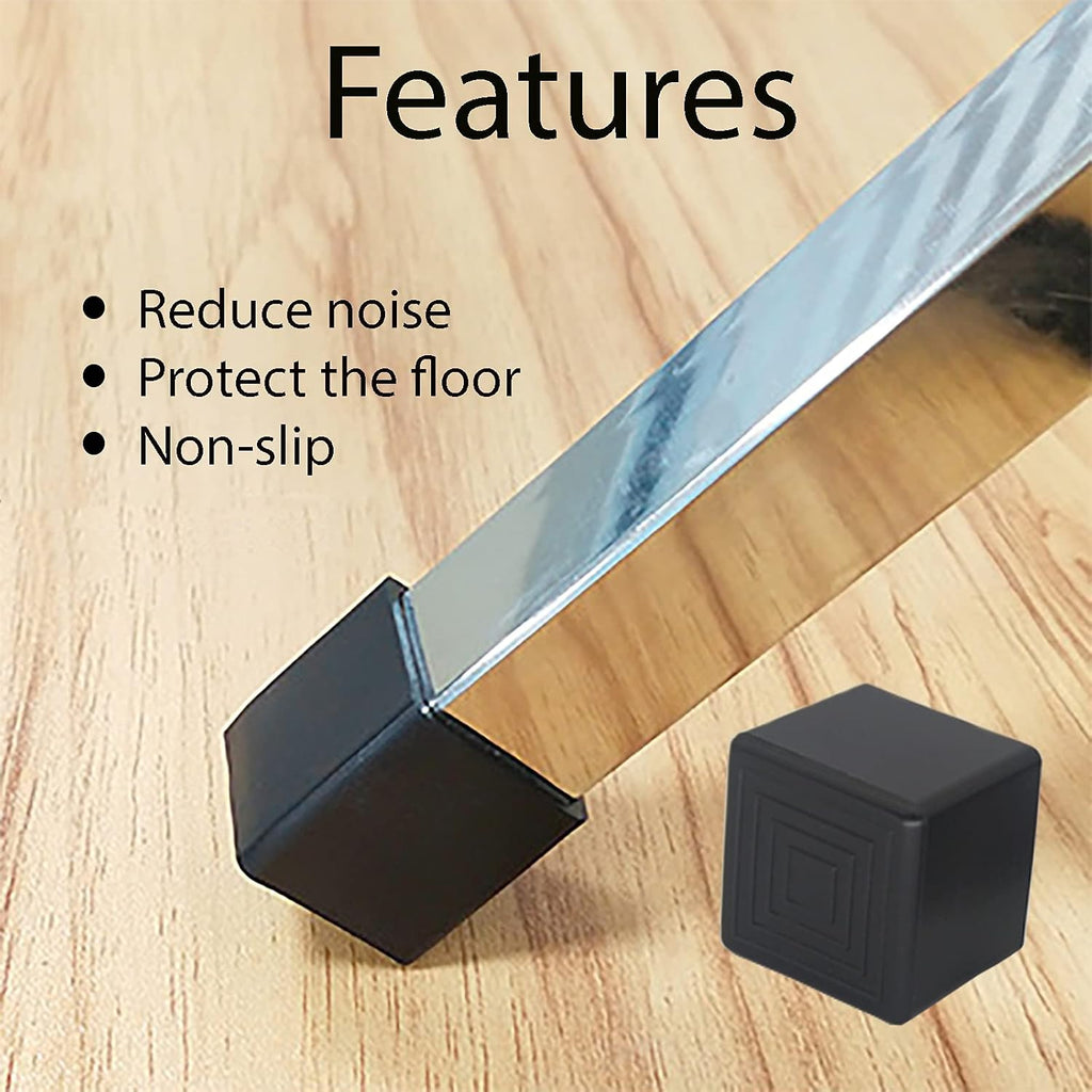 12Pcs 1"x1" (25mmx25mm) Square Rubber Chair Leg Tips Caps, Chair Table Leg Covers Floor Protectors, Chair Leg End Caps for Furniture, Table