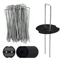 100 Pack 6 Inch Landscape Staples & 100pcs Fixing Gasket Sets, Garden Stakes Galvanized Steel Fabric Pins Heavy-Duty U Shape Sod Turf Pins for Ground Weed Fabric Barrier, Orchard, Yard, Tents