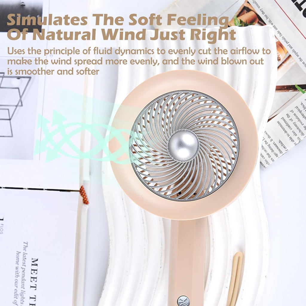 Ericfavre Portable Fan For Travel, 3 IN 1 USB Rechargeable Handheld Mini Fan For Women, Personal Portable Small Fans Foldable Cute Design 6 Speed Wind School Travel Outdoor Summer Gifts (Beige)
