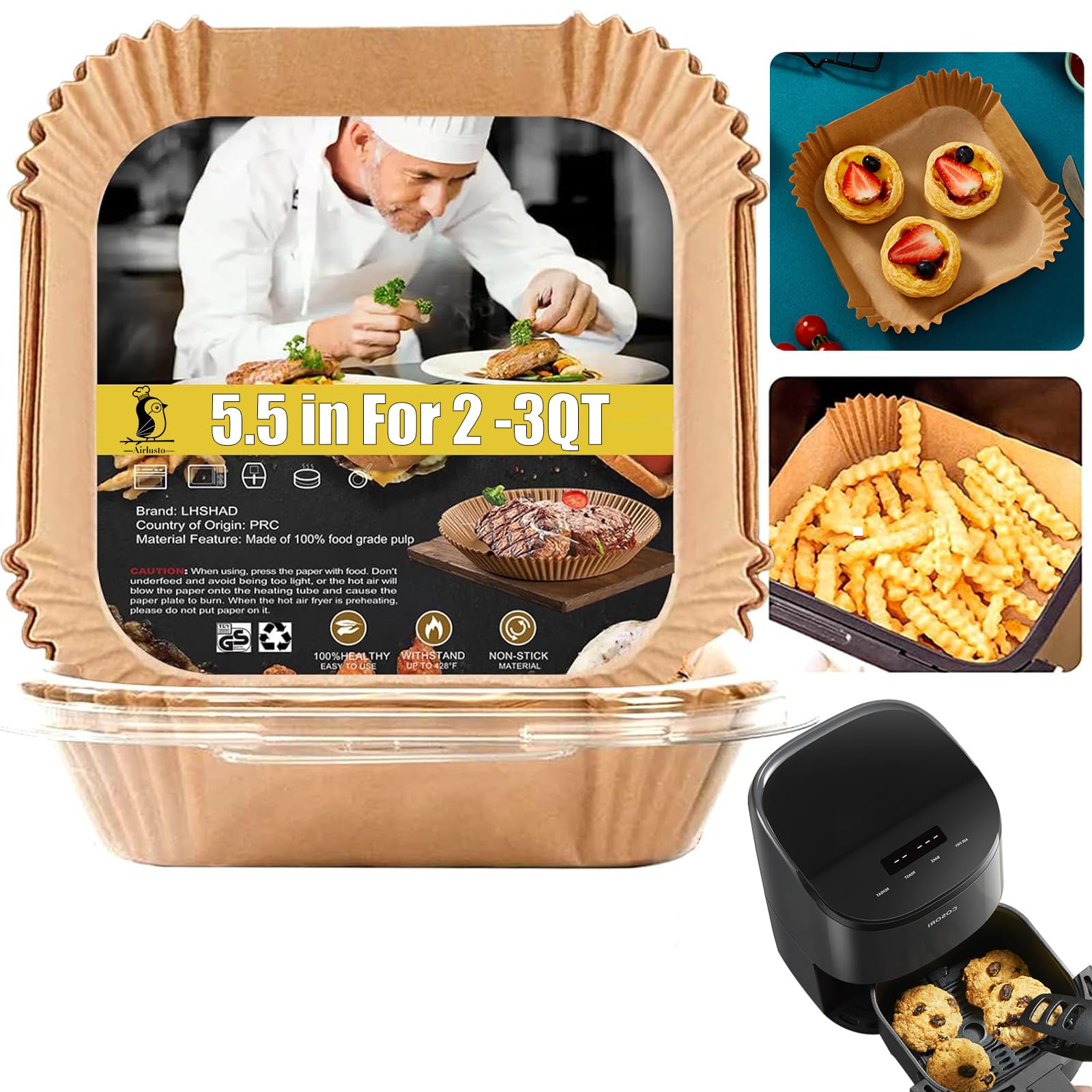 4 qt Air Fryer Liners, Chefman Air Fryer Liners, Disposable 4qt Air Fryer Liner for Chefman TurboX 4-in-1& 4.5 QT Cuisinart Airfryer, Non-stick Parchment Paper for Frying, Baking- Unbleached(120Pcs)
