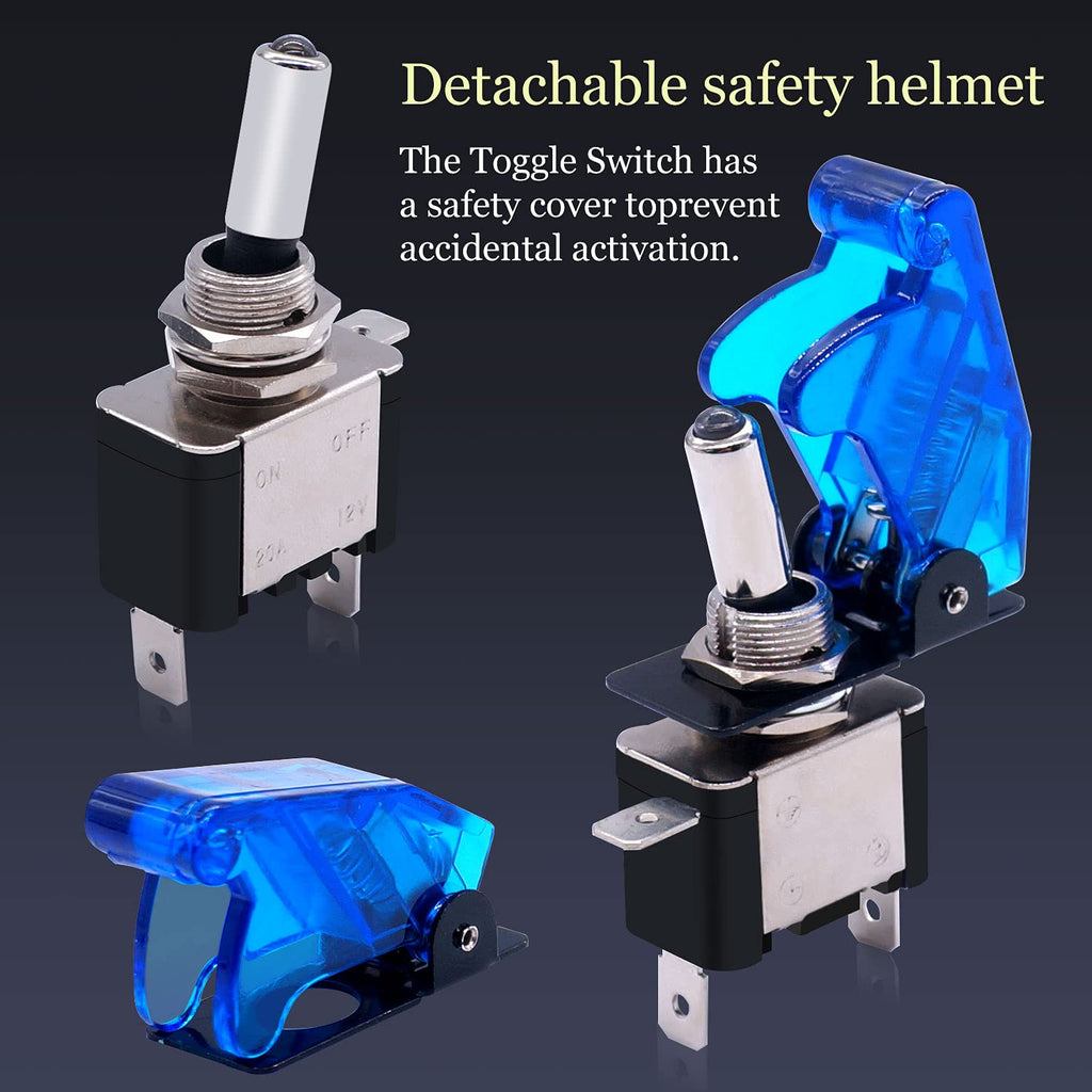 Twidec/3Pcs Rocker Toggle Switch 12V 20A Heavy Duty Racing Car Automotive Auto SPST ON/Off Toggle Switch Blue LED Light Illuminated 3Pin with Blue Waterproof Safety Cover ASW-07DBUBUMZ