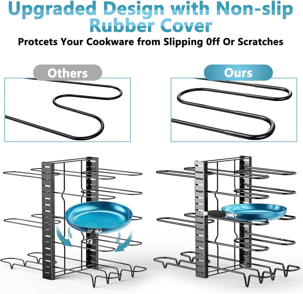 ORDORA Pots and Pans Organizer for Cabinet 16.61 Height, 8 Tier Pot Organizers Rack with 3 DIY Methods, Adjustable Pan Organizer under Cabinet Kitchen Organization and Storage