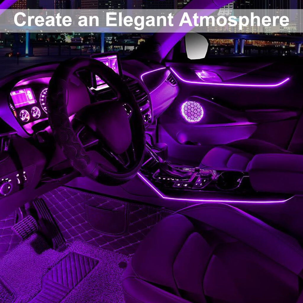 EL Wire Interior Car LED Strip Lights, 16.5FT USB Neon Glowing Strobing Electroluminescent Wire Strip with 6mm Sewing Edge, Ambient Lighting Kits for Car Indoor Decoration (Purple)