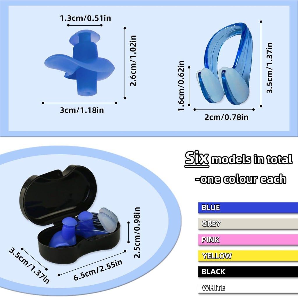 6 Set Swimming Earplugs and Swimming Nose Clips, BOSOIRSOU 6 Pairs Waterproof Silicone Reusable Ear & 6 pcs Nose Protector for Man Woman Swimmers Pool Bath Showering Surfing Kayaking