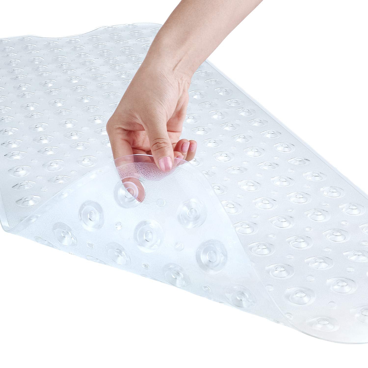 YINENN Bath and Shower Safety Mats 40x16 inch, Non Slip with Suction Cups for Bathroom Stall and Tub Floor, Extra Large and Machine Washable, Drain Holes Keep Bathtub Clean, Beige