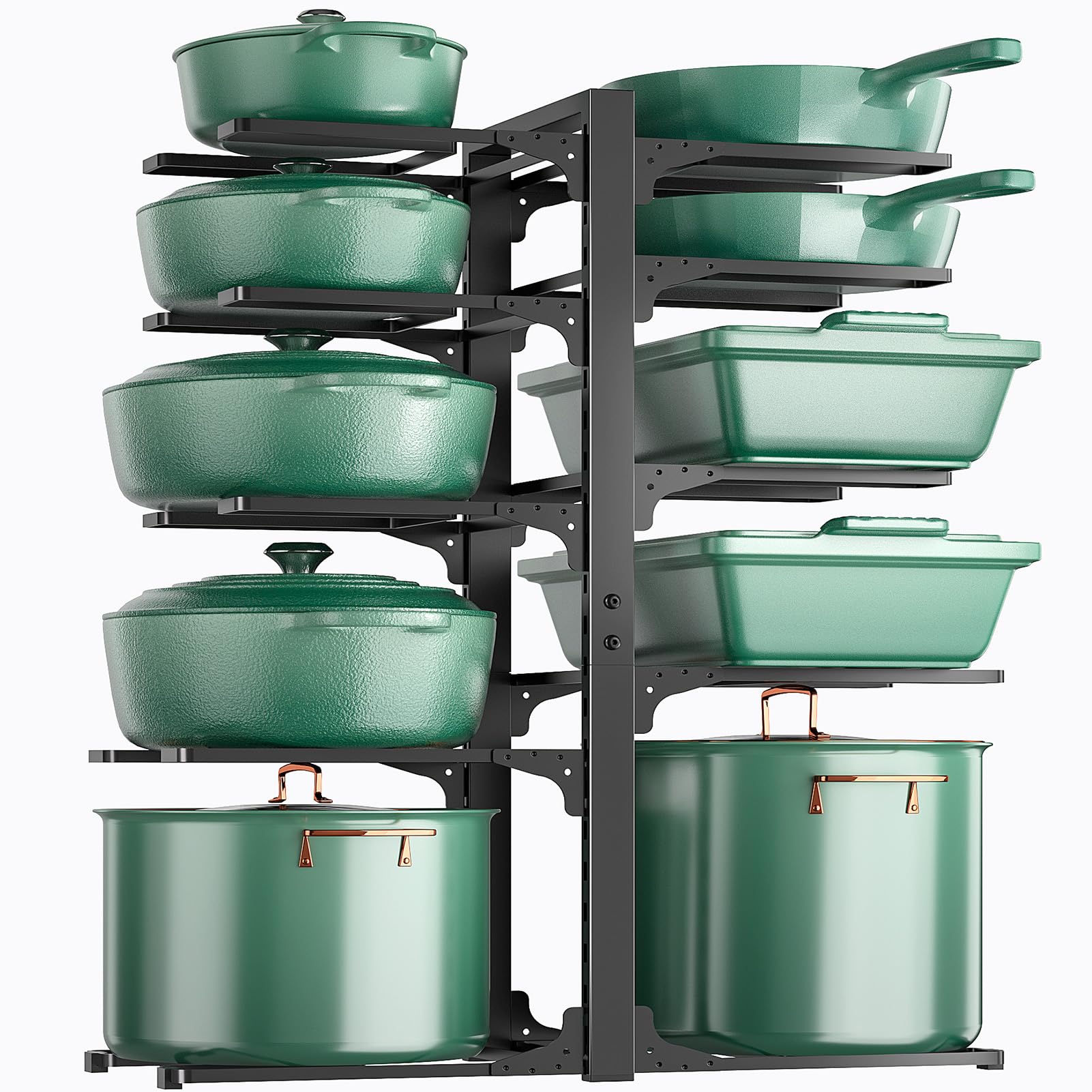 ORDORA Pots and Pans Organizer for Cabinet 16.61 Height, 8 Tier Pot Organizers Rack with 3 DIY Methods, Adjustable Pan Organizer under Cabinet Kitchen Organization and Storage