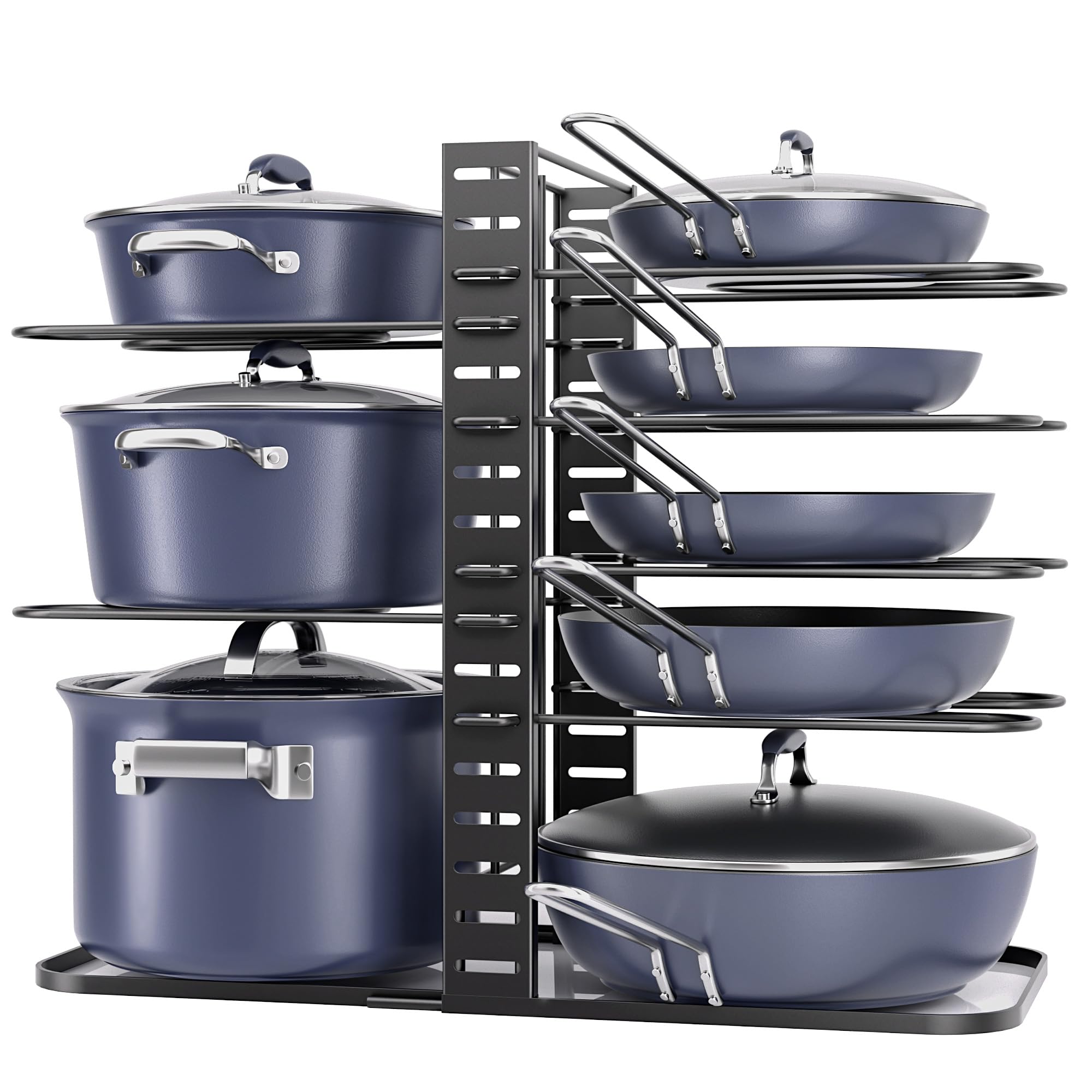 ORDORA Pots and Pans Organizer for Cabinet 16.61 Height, 8 Tier Pot Organizers Rack with 3 DIY Methods, Adjustable Pan Organizer under Cabinet Kitchen Organization and Storage