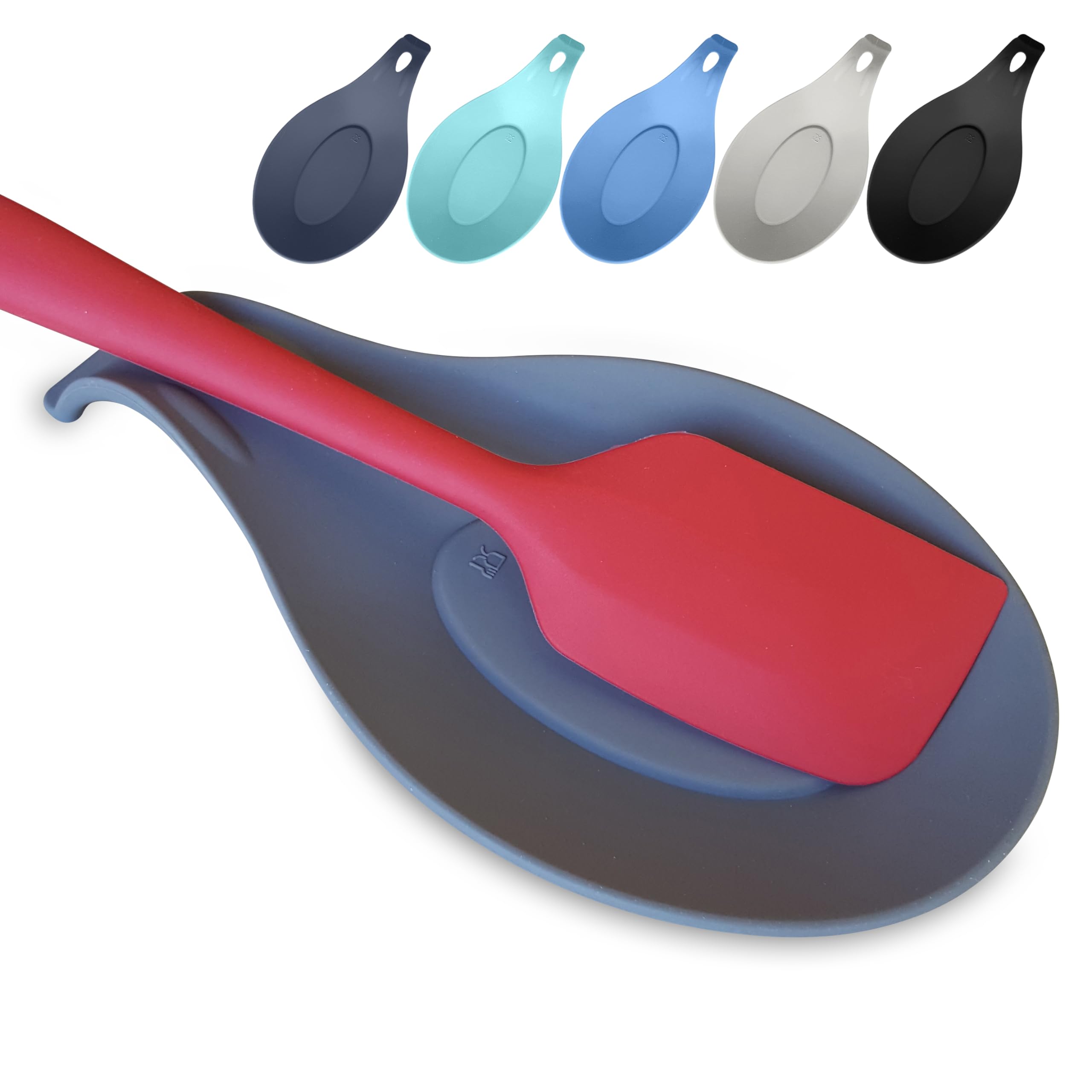 Silicone Spoon Rest for Stove Top Set of 3 – HEAT RESISTANT DISHWASHER SAFE Kitchen Utensil Holder for LARGE Utensils - Won’t Break - Non-Slip - Ideal for Glass & Induction Cooktops - for Home Cooks
