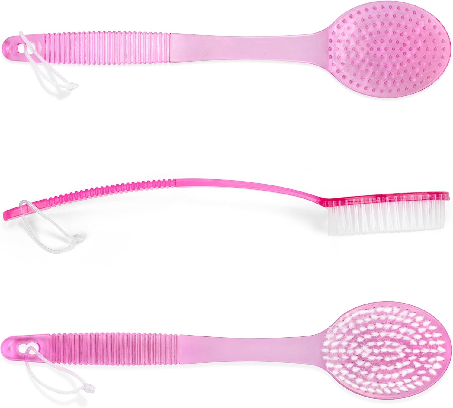 DecorRack Bath Brush with Bristles, Long Handle for Exfoliating Back, Body, and Feet, Bath and Shower Scrubber, Pink (1 Pack)