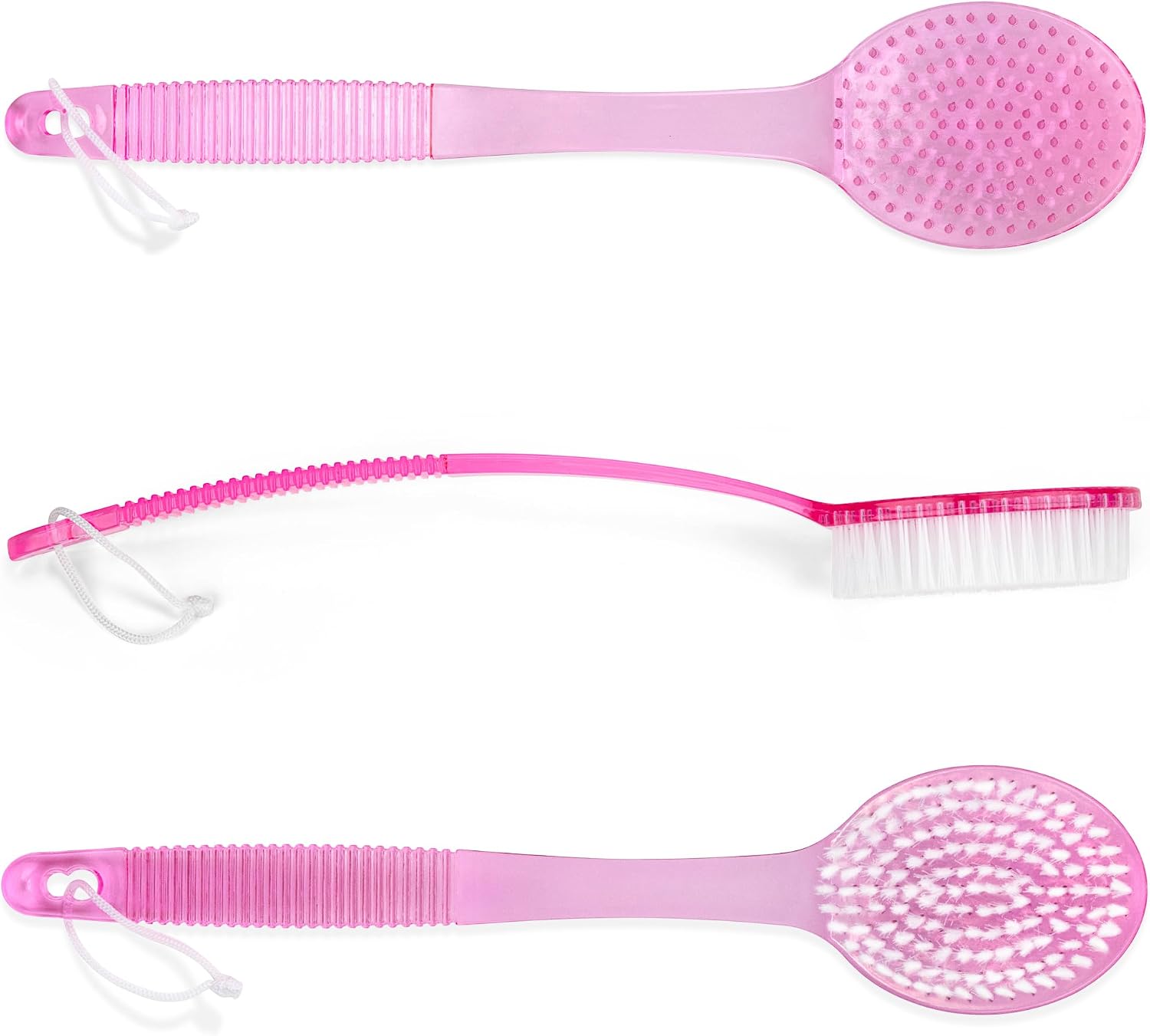 DecorRack Bath Brush with Bristles, Long Handle for Exfoliating Back, Body, and Feet, Bath and Shower Scrubber, Pink (1 Pack)