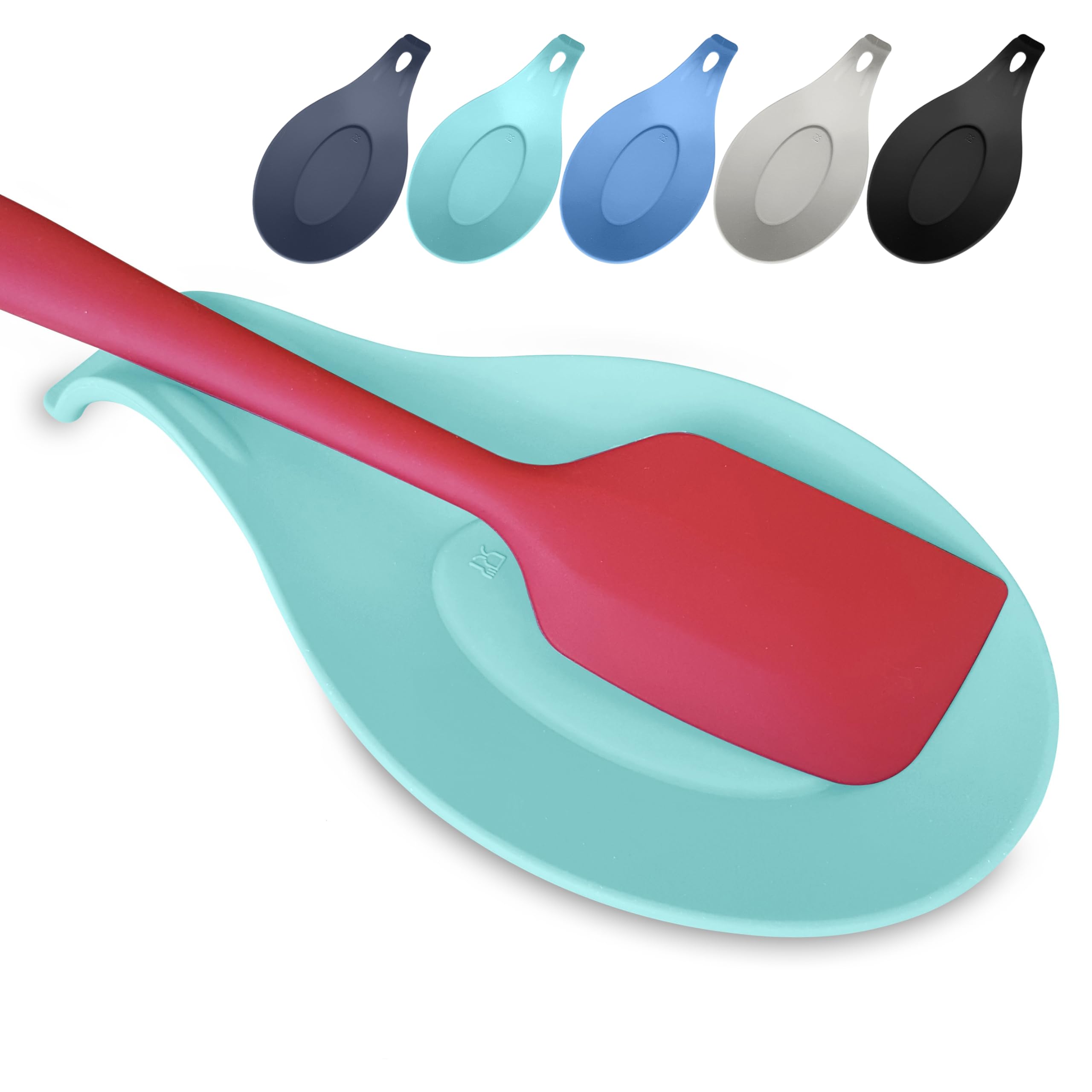 Silicone Spoon Rest for Stove Top Set of 3 – HEAT RESISTANT DISHWASHER SAFE Kitchen Utensil Holder for LARGE Utensils - Won’t Break - Non-Slip - Ideal for Glass & Induction Cooktops - for Home Cooks