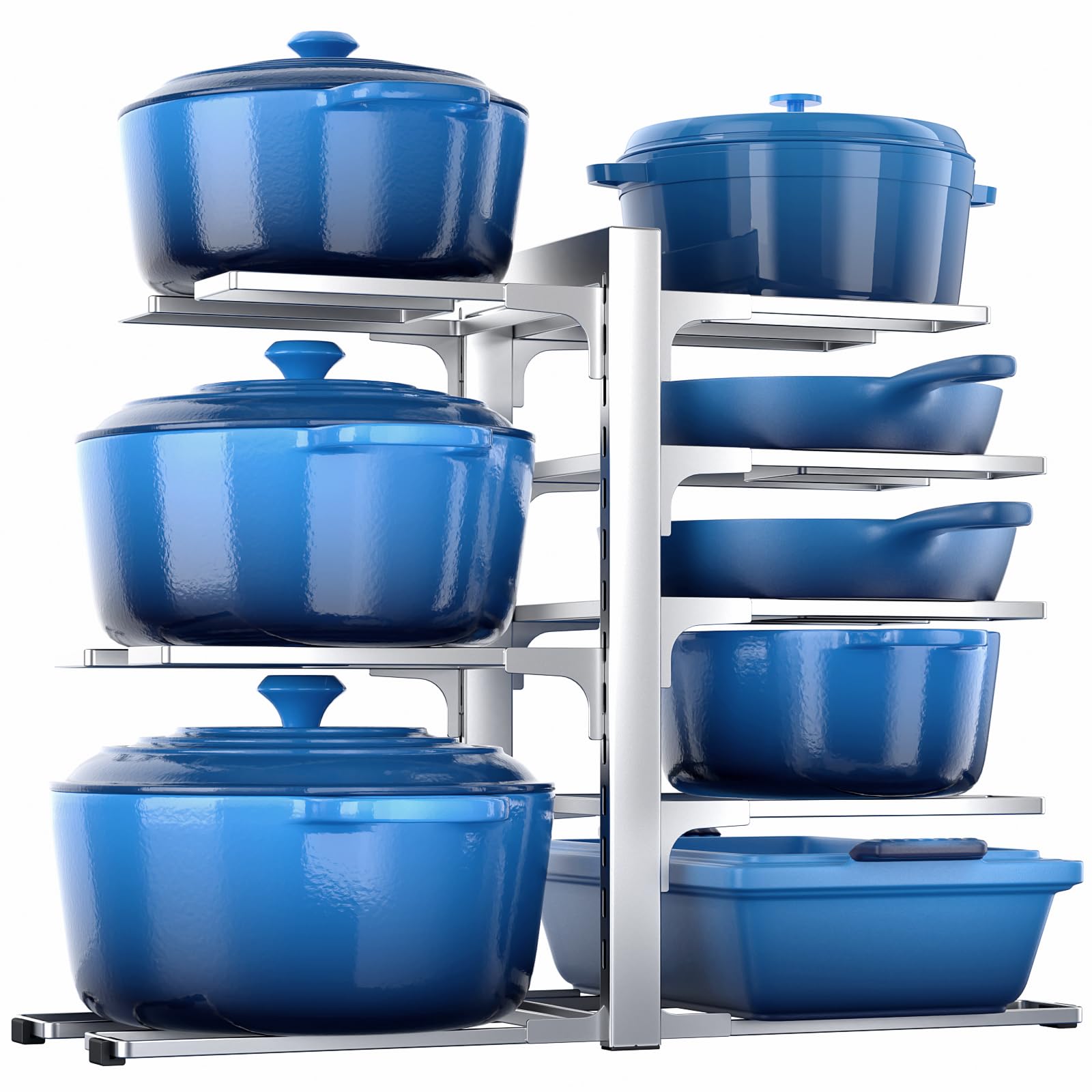 ORDORA Pots and Pans Organizer for Cabinet 16.61 Height, 8 Tier Pot Organizers Rack with 3 DIY Methods, Adjustable Pan Organizer under Cabinet Kitchen Organization and Storage