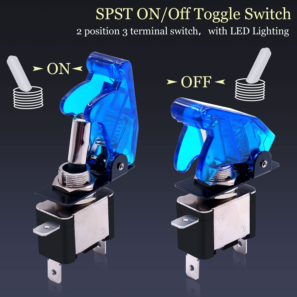 Twidec/3Pcs Rocker Toggle Switch 12V 20A Heavy Duty Racing Car Automotive Auto SPST ON/Off Toggle Switch Blue LED Light Illuminated 3Pin with Blue Waterproof Safety Cover ASW-07DBUBUMZ