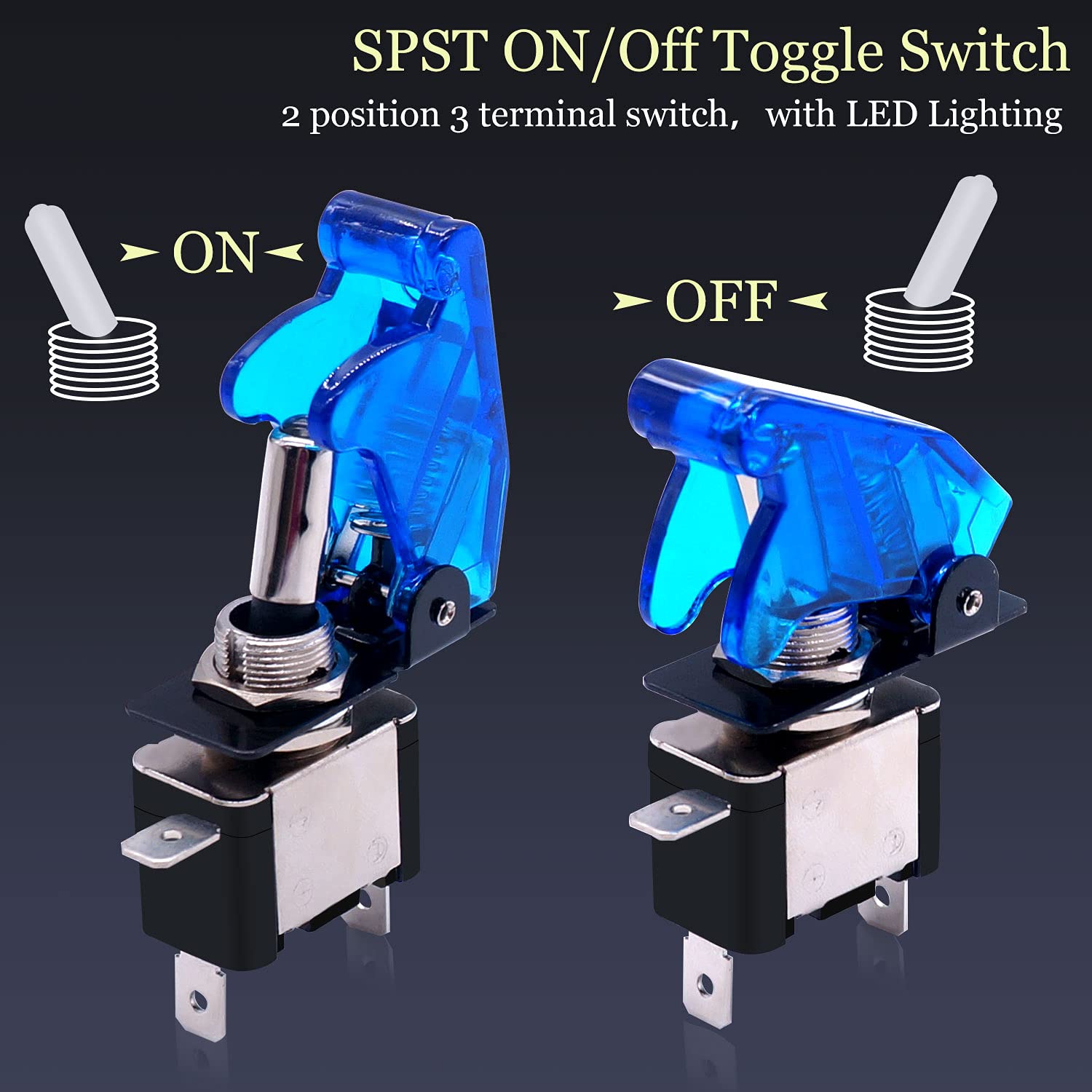 Twidec/3Pcs Rocker Toggle Switch 12V 20A Heavy Duty Racing Car Automotive Auto SPST ON/Off Toggle Switch Blue LED Light Illuminated 3Pin with Blue Waterproof Safety Cover ASW-07DBUBUMZ