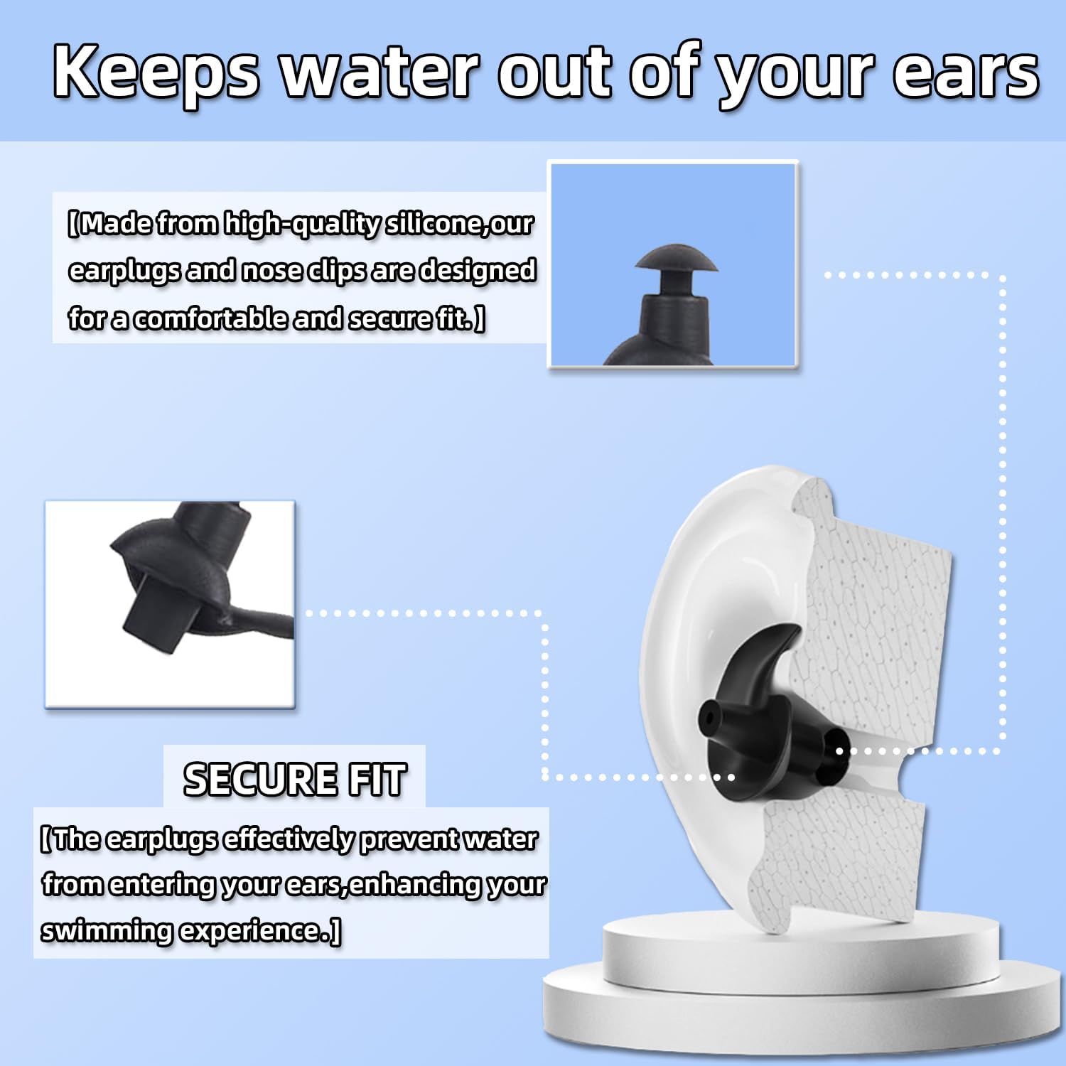 6 Set Swimming Earplugs and Swimming Nose Clips, BOSOIRSOU 6 Pairs Waterproof Silicone Reusable Ear & 6 pcs Nose Protector for Man Woman Swimmers Pool Bath Showering Surfing Kayaking