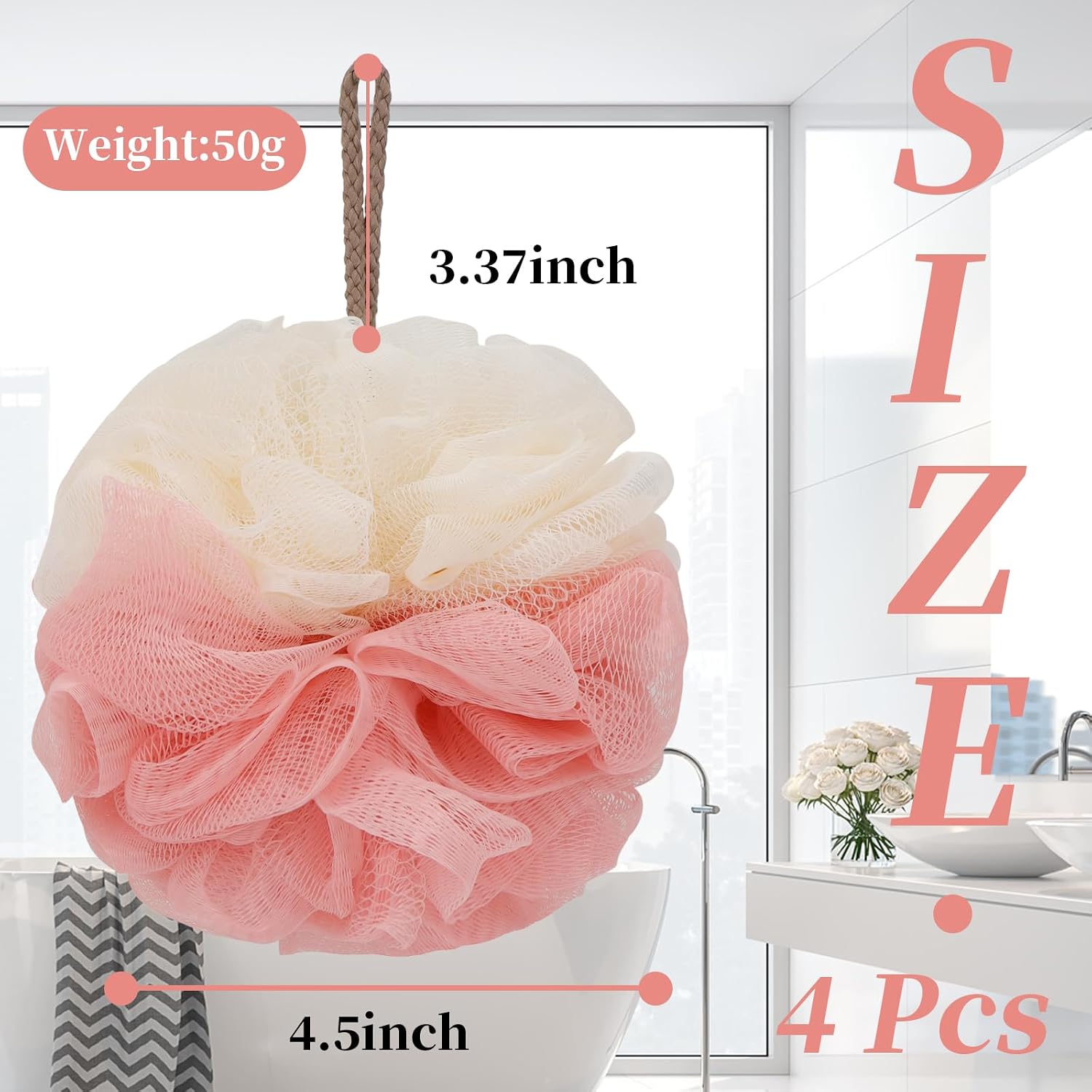 FARMOGA Bath Loofah Sponge Back Scrubber Shower Sponge Soft Mesh Exfoliator Pouf Shower Ball Bath Sponges for Women and Men Bath Accessories