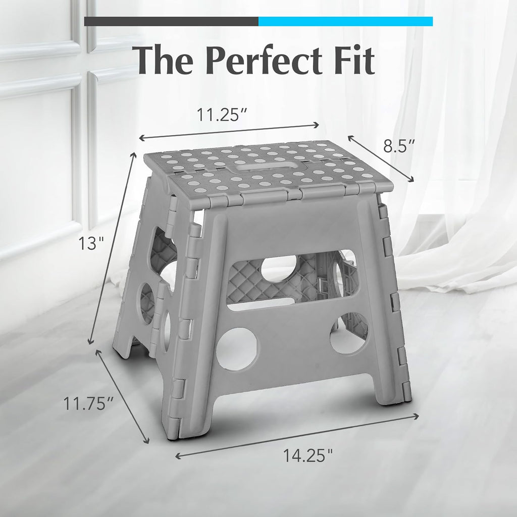 Handy Laundry Folding Lightweight Step Stool - Sturdy Enough to Support Adults - Opens Easy with One Flip - Great for Kitchen, Bathroom or Bedroom (Grey - 13 inch)