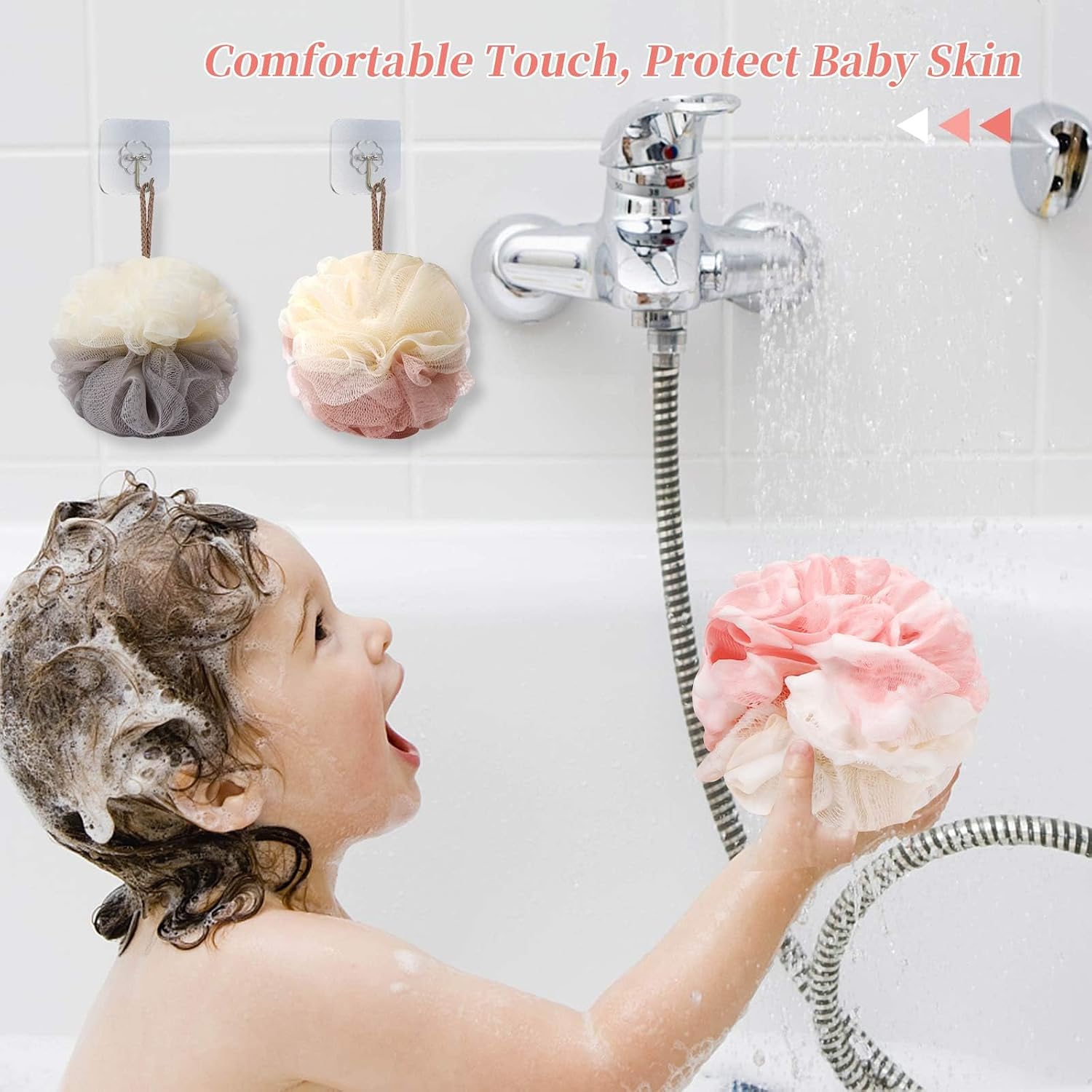 FARMOGA Bath Loofah Sponge Back Scrubber Shower Sponge Soft Mesh Exfoliator Pouf Shower Ball Bath Sponges for Women and Men Bath Accessories