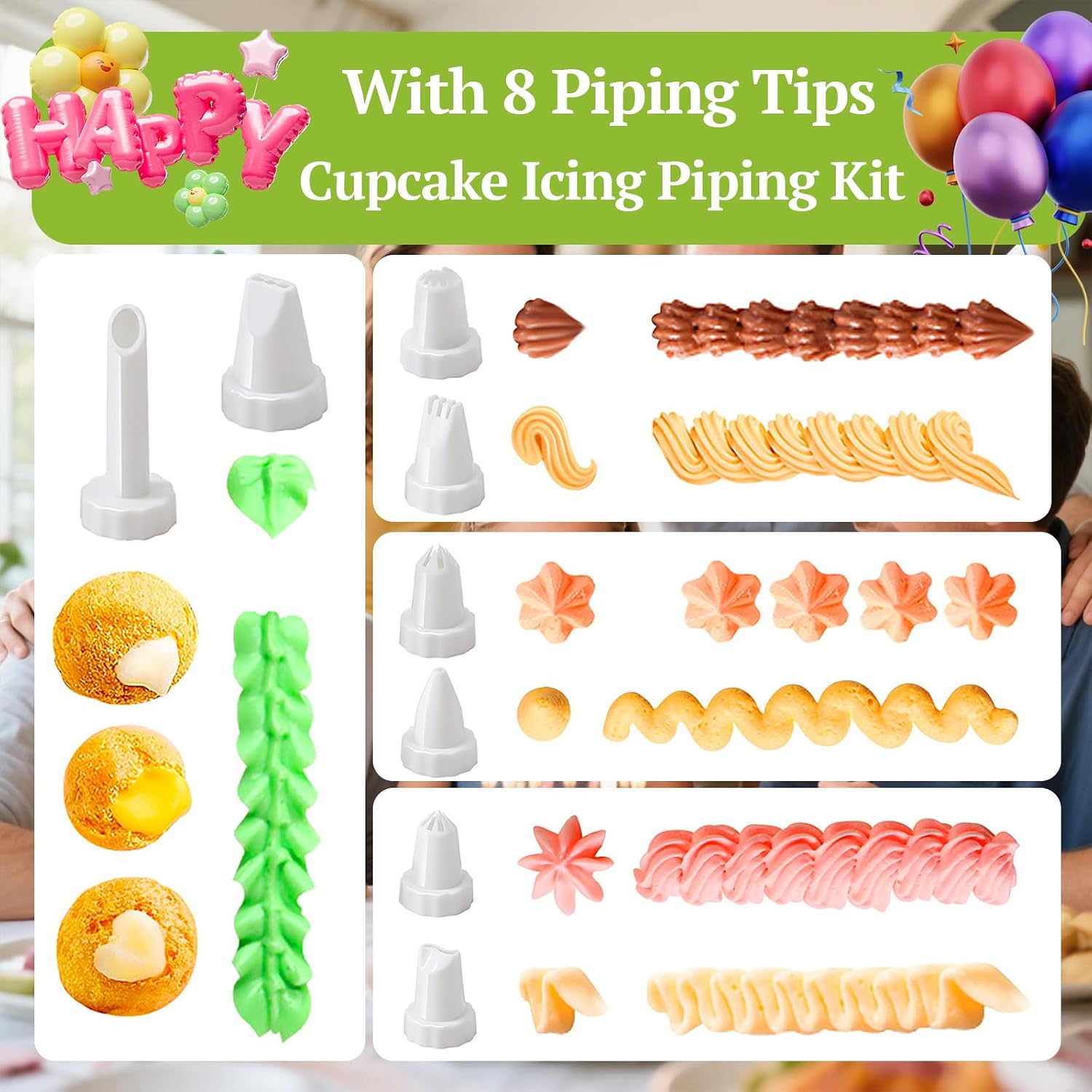 Suuker Cake Decorating Gun, White | 8 Piping Tips, Cupcake Icing Piping Kit, Cupcake Injector, Decorating Icing Set