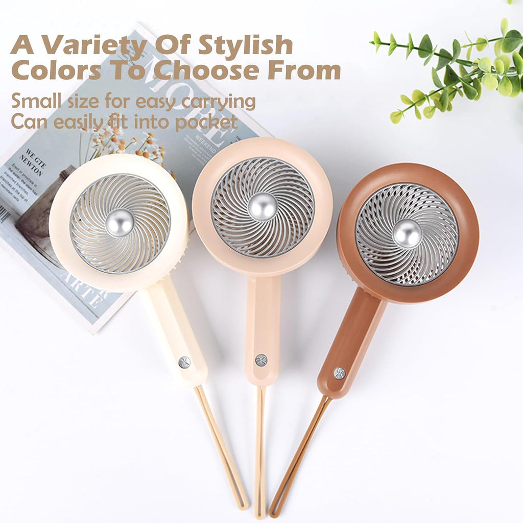 Ericfavre Portable Fan For Travel, 3 IN 1 USB Rechargeable Handheld Mini Fan For Women, Personal Portable Small Fans Foldable Cute Design 6 Speed Wind School Travel Outdoor Summer Gifts (Beige)