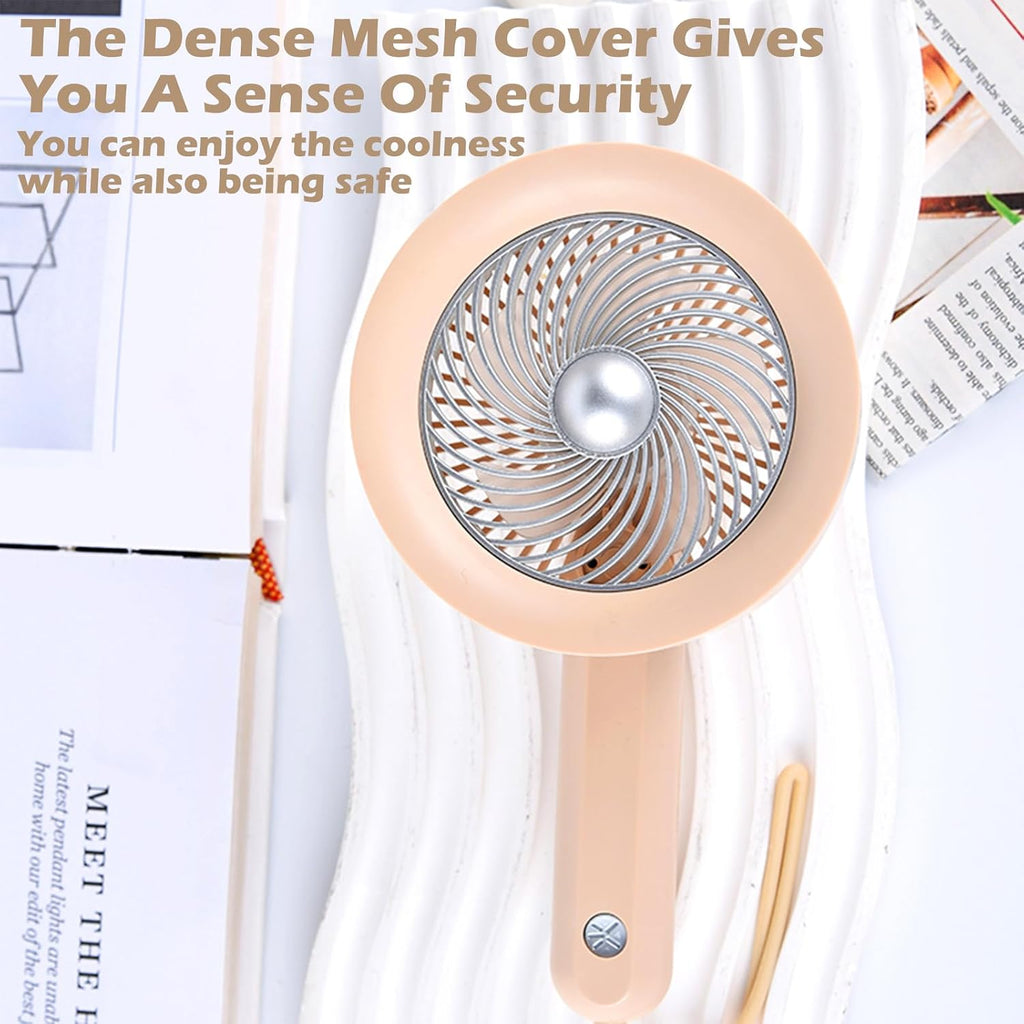 Ericfavre Portable Fan For Travel, 3 IN 1 USB Rechargeable Handheld Mini Fan For Women, Personal Portable Small Fans Foldable Cute Design 6 Speed Wind School Travel Outdoor Summer Gifts (Beige)
