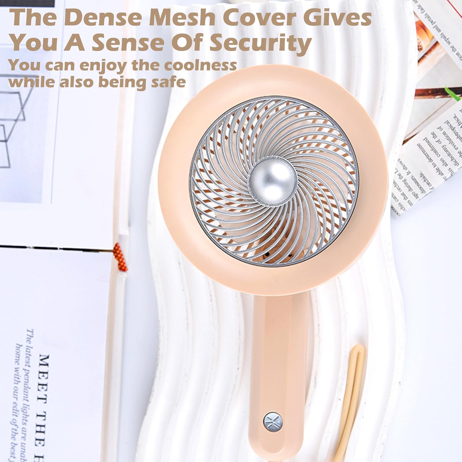 Ericfavre Portable Fan For Travel, 3 IN 1 USB Rechargeable Handheld Mini Fan For Women, Personal Portable Small Fans Foldable Cute Design 6 Speed Wind School Travel Outdoor Summer Gifts (Beige)