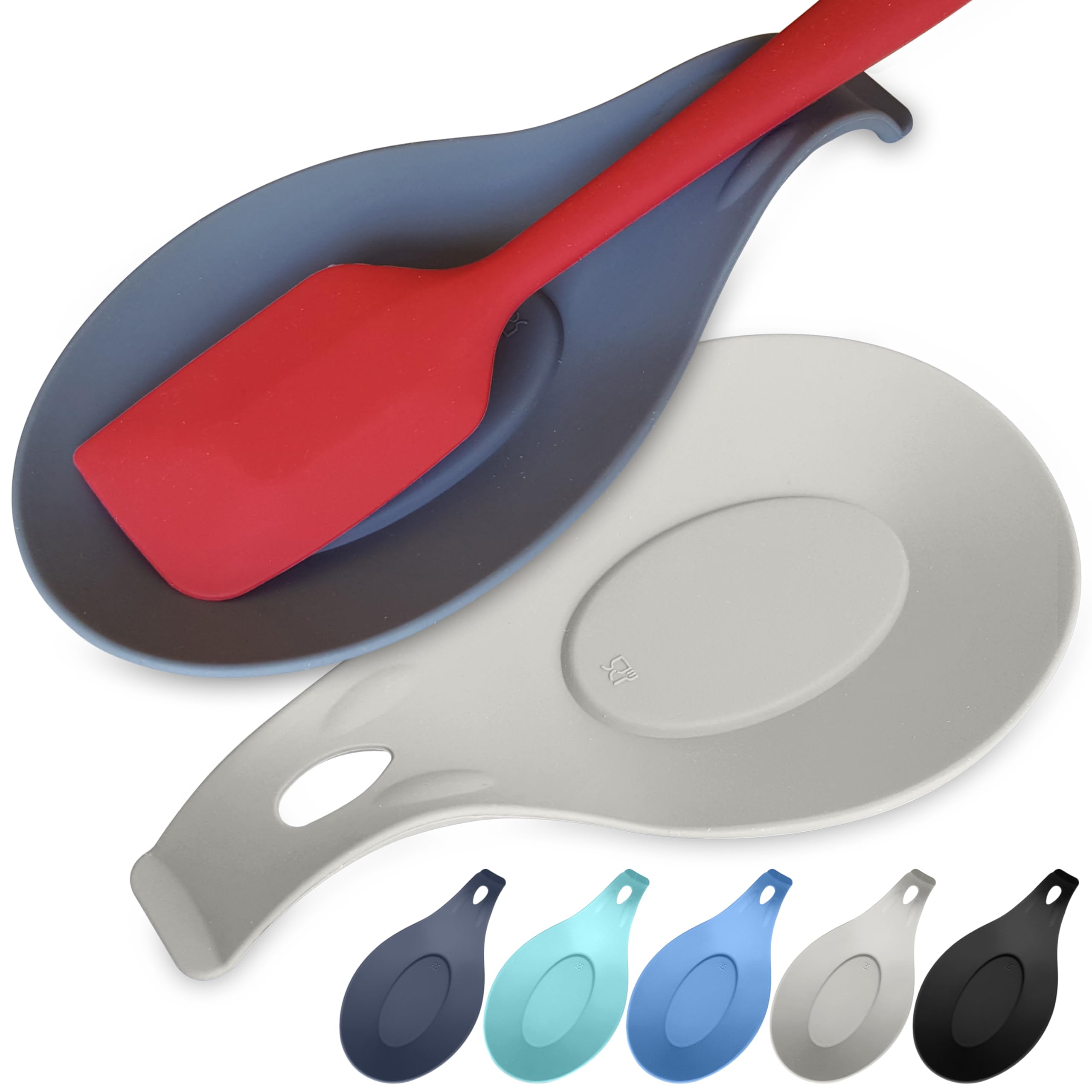 Silicone Spoon Rest for Stove Top Set of 3 – HEAT RESISTANT DISHWASHER SAFE Kitchen Utensil Holder for LARGE Utensils - Won’t Break - Non-Slip - Ideal for Glass & Induction Cooktops - for Home Cooks
