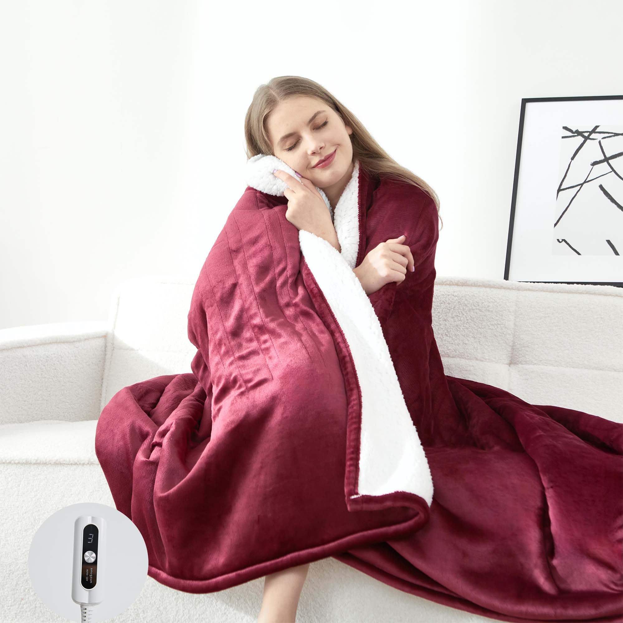 SNUGSUN Electric Heated Blanket Throw Size, Soft and Cozy Thickened Flannel and Sherpa Electric Blanket for Bed, Automatic Safety System 6 Heating Levels & 10 Hours Auto-Off, 50"x60" Slate Grey