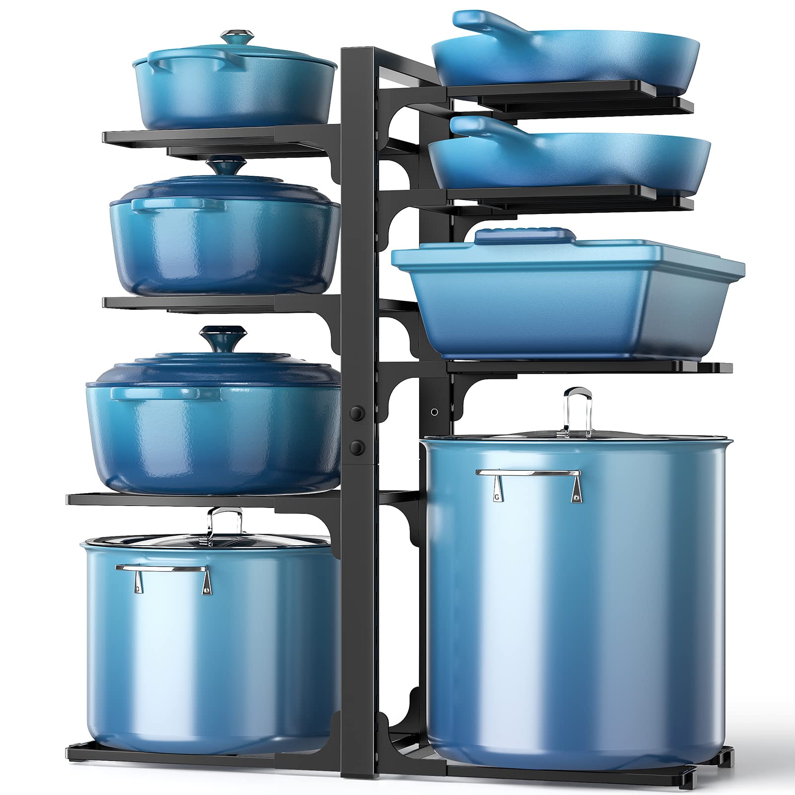 ORDORA Pots and Pans Organizer for Cabinet 16.61 Height, 8 Tier Pot Organizers Rack with 3 DIY Methods, Adjustable Pan Organizer under Cabinet Kitchen Organization and Storage