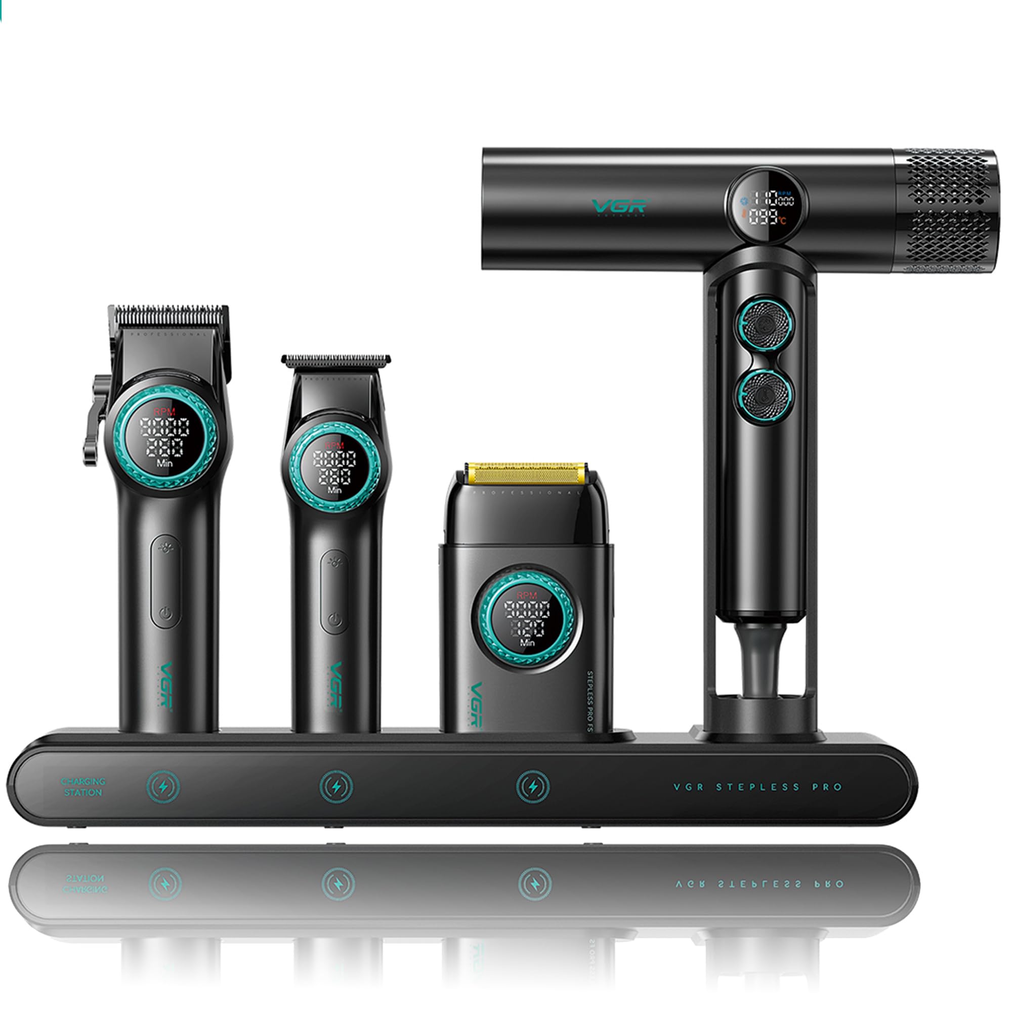 VGR 001 Professional Hair Clippers for Men, Cordless Barber Clippers for Hair Cutting, Carbon Steel Blade Hair Trimmers for Barbers, 9000RPM, LED Display, Black