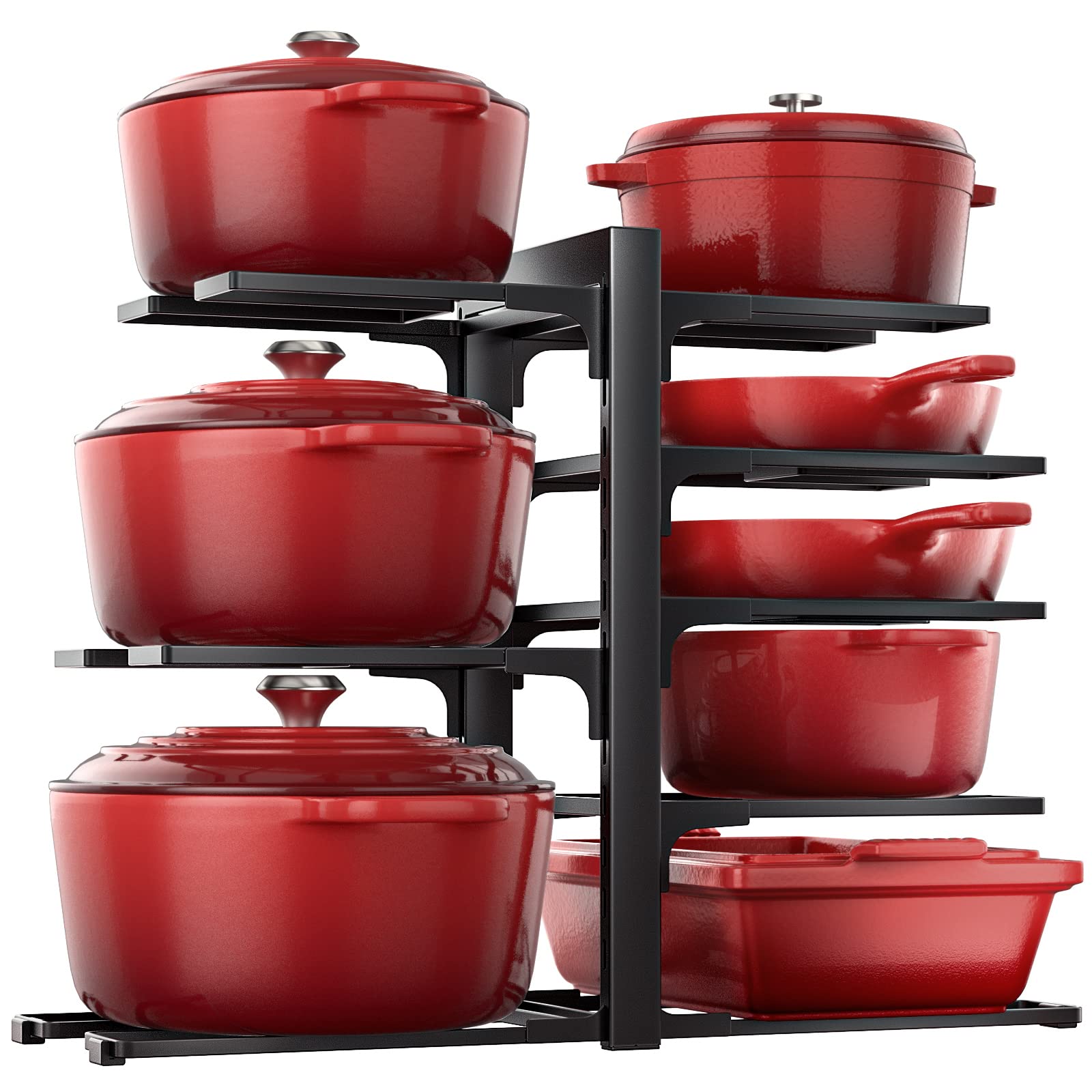 ORDORA Pots and Pans Organizer for Cabinet 16.61 Height, 8 Tier Pot Organizers Rack with 3 DIY Methods, Adjustable Pan Organizer under Cabinet Kitchen Organization and Storage