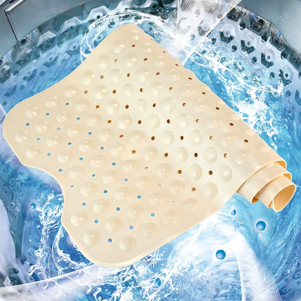 YINENN Bath and Shower Safety Mats 40x16 inch, Non Slip with Suction Cups for Bathroom Stall and Tub Floor, Extra Large and Machine Washable, Drain Holes Keep Bathtub Clean, Beige