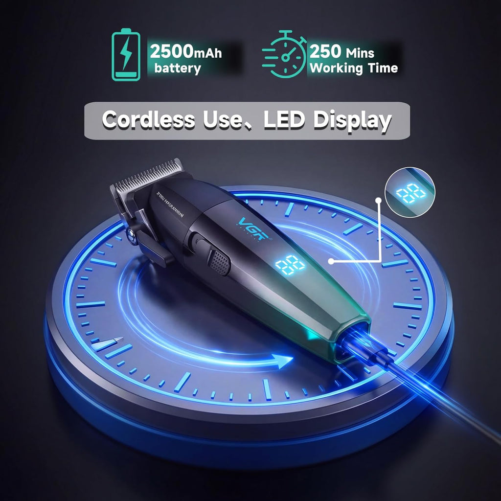 VGR 003 Fresh Fade Hair Clipper, Professional Hair Trimmer, Cord/Cordless Rechargeable Hair Cutting Tools with LED Display, 9000 RPM Barber Clippers, Green