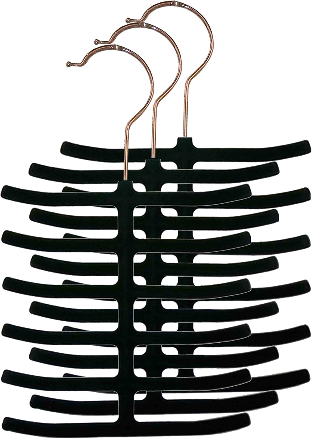 3-Pack Non-Slip Velvet Tie Hanger Organizer Rack by Home Basics | 360° Rotatable Hook | Holds 12 Ties Each | Versatile for Belts and Scarves | Slim Design