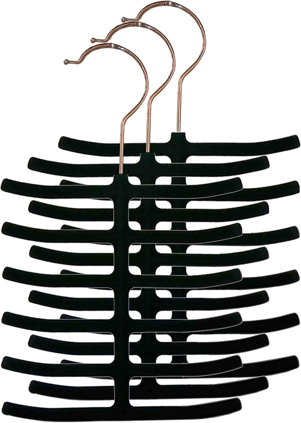 3-Pack Non-Slip Velvet Tie Hanger Organizer Rack by Home Basics | 360° Rotatable Hook | Holds 12 Ties Each | Versatile for Belts and Scarves | Slim Design