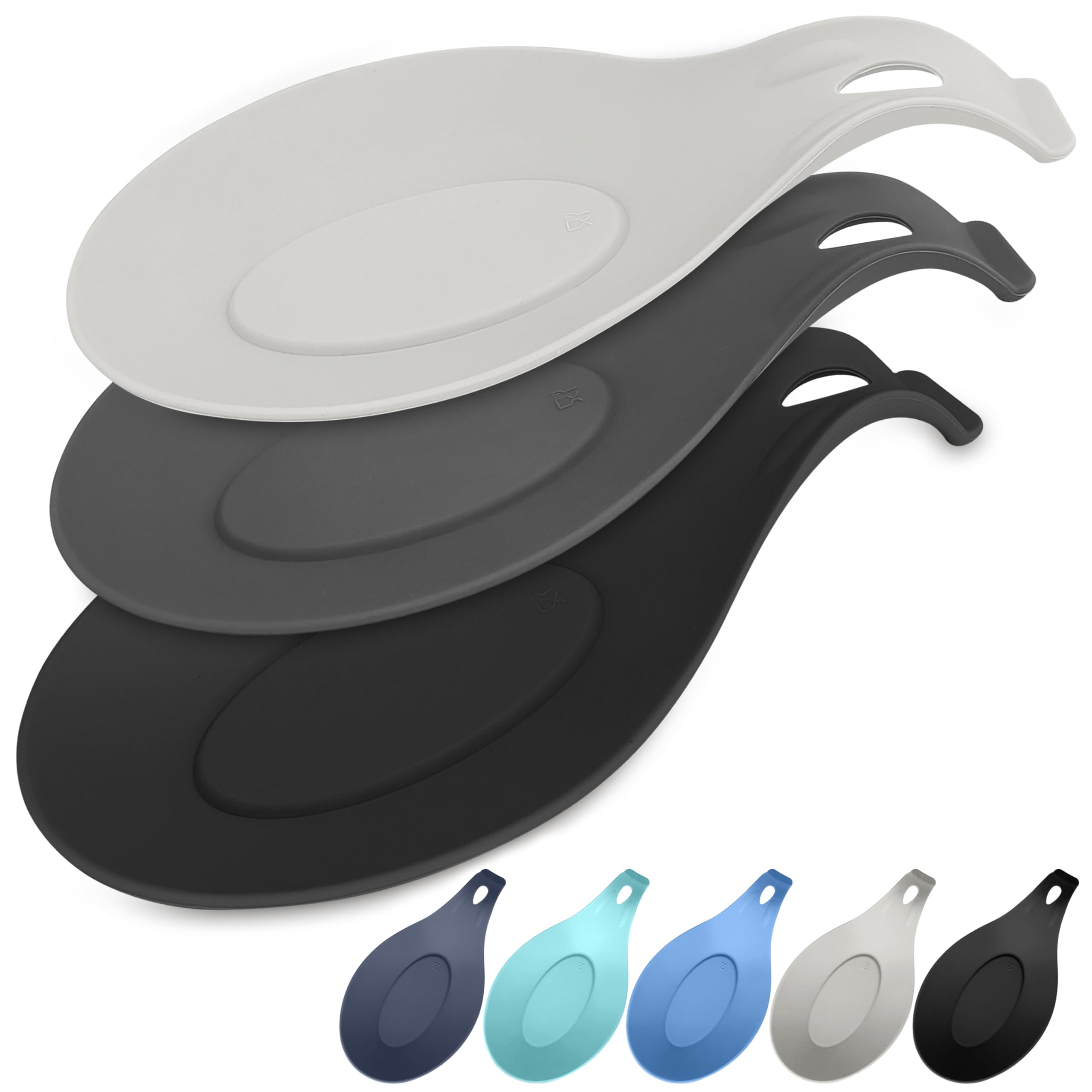 Silicone Spoon Rest for Stove Top Set of 3 – HEAT RESISTANT DISHWASHER SAFE Kitchen Utensil Holder for LARGE Utensils - Won’t Break - Non-Slip - Ideal for Glass & Induction Cooktops - for Home Cooks