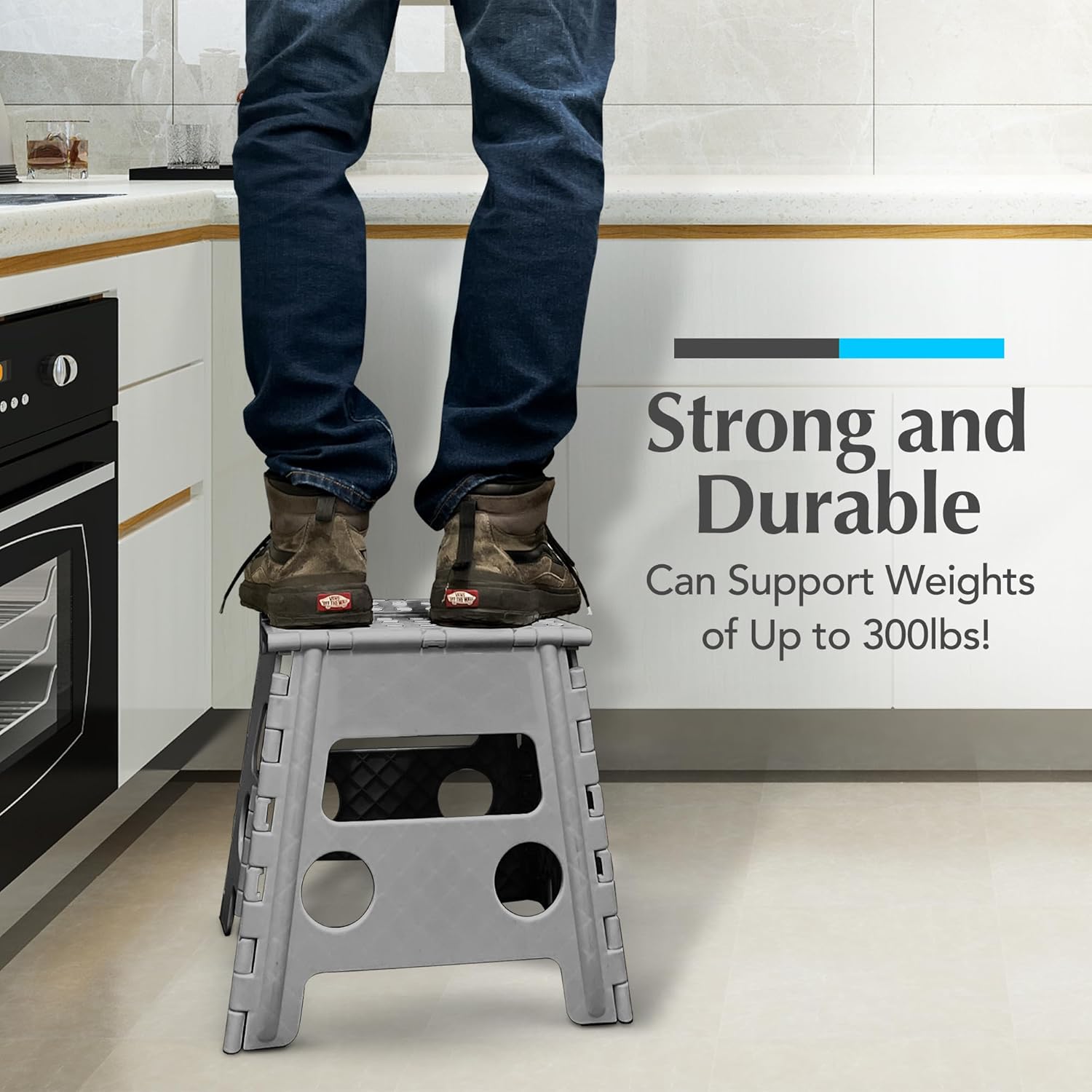 Handy Laundry Folding Lightweight Step Stool - Sturdy Enough to Support Adults - Opens Easy with One Flip - Great for Kitchen, Bathroom or Bedroom (Grey - 13 inch)