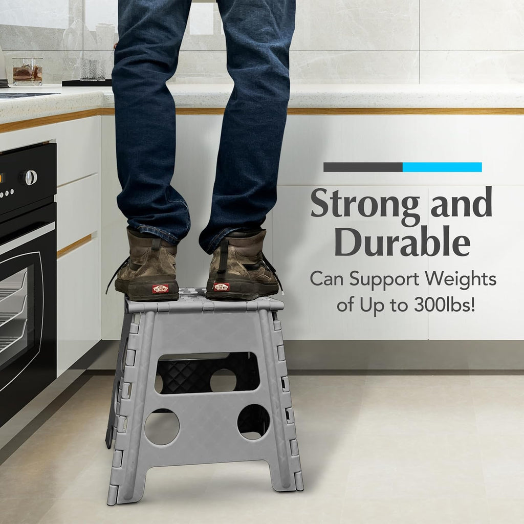 Handy Laundry Folding Lightweight Step Stool - Sturdy Enough to Support Adults - Opens Easy with One Flip - Great for Kitchen, Bathroom or Bedroom (Grey - 13 inch)