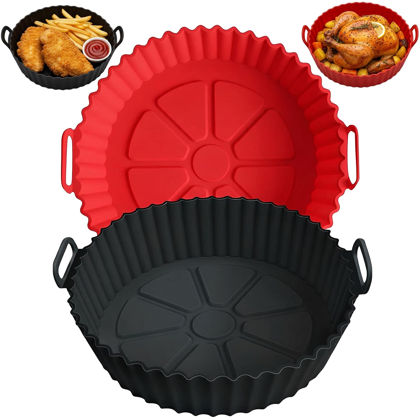 Silicone Air Fryer Liners Compatible with Ninja AF101 4QT AF141 5QT AF150 AF161 XL MAX 5.5QT and Most 3-5QT Air Fryers, Reusable Non-Stick Accessories for Ovens & Microwaves (Brown+Blue)