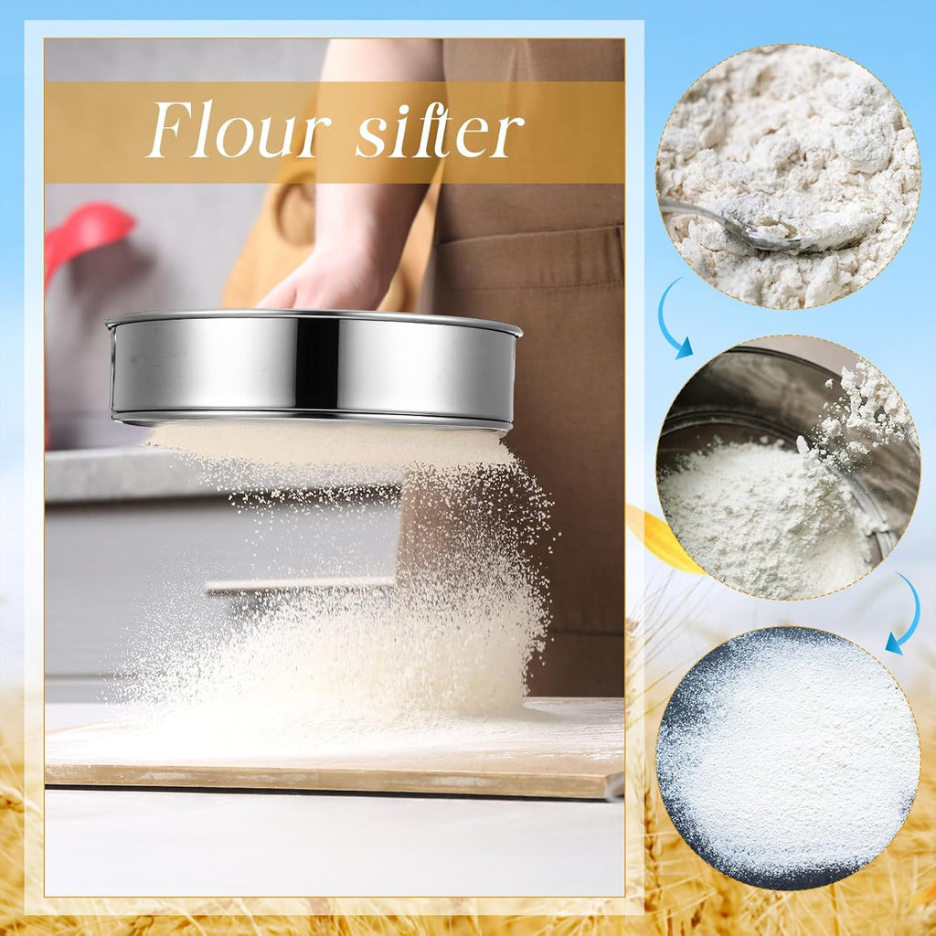 Patelai 1 Pc Stainless Steel Round Flour Sifter Sieve Fine Mesh for Bake Decorate Cakes, Pies, Pastries, Cupcakes (8 Inch 60 Mesh)