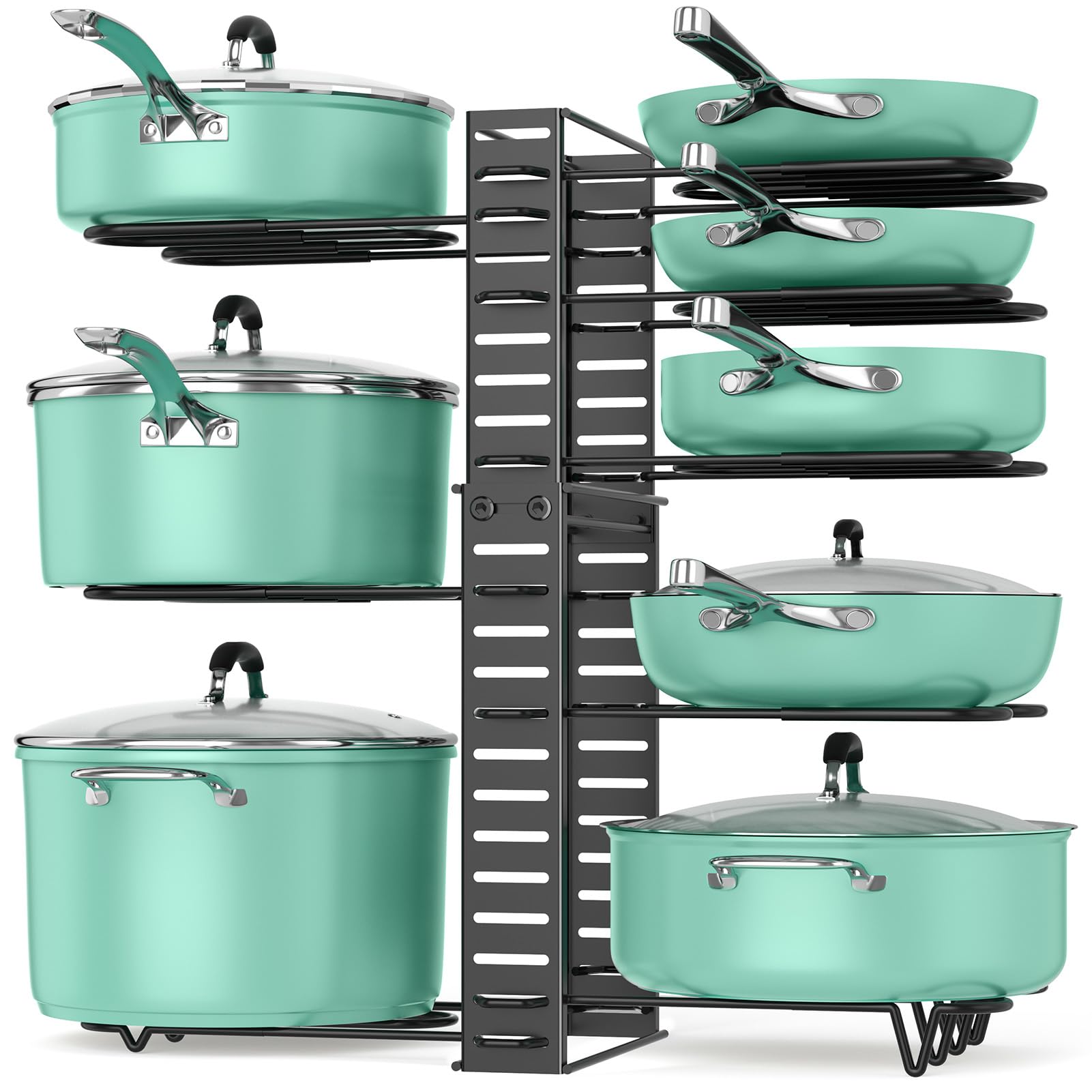 ORDORA Pots and Pans Organizer for Cabinet 16.61 Height, 8 Tier Pot Organizers Rack with 3 DIY Methods, Adjustable Pan Organizer under Cabinet Kitchen Organization and Storage